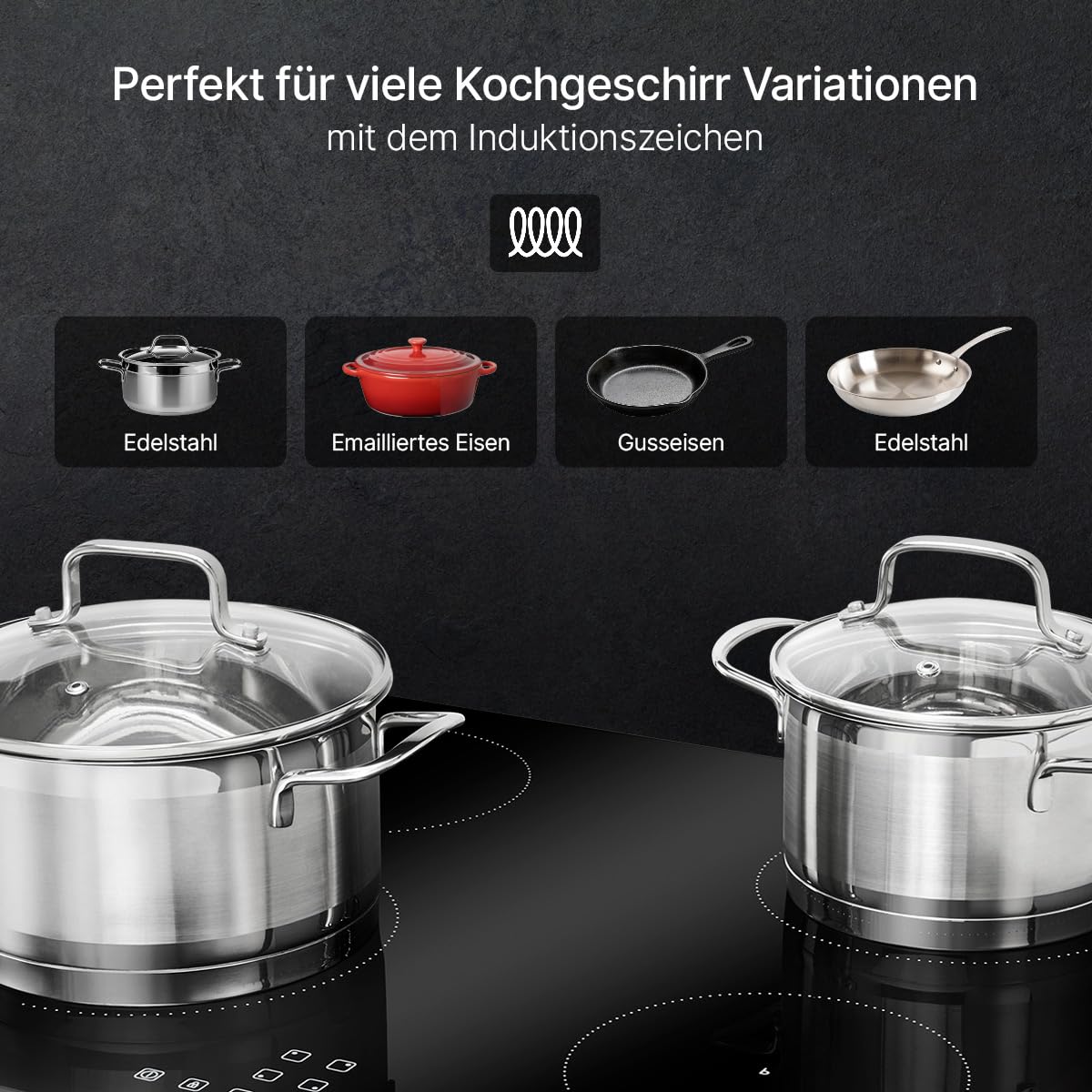 Bomann® Autarkes Induktionskochfeld mit 4 Kochfelder | Kochfeld Autark m. Touch & Topferkennung | Boosterfunktion | Kochplatte 9 Stufen | Induktionskochplatte 7400W & Kochstoppautomatik | EBK 7942