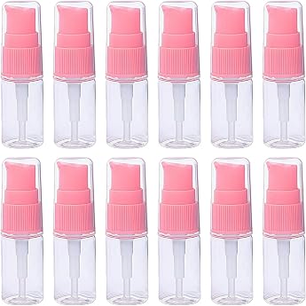 12pcs 10ml Portable Empty Refillable Clear Plastic Lotion Pump Bottle with Pink Press Pump Head Cosmetic Makeup Face Cream Lotion Emulsion Sample Packaging Container