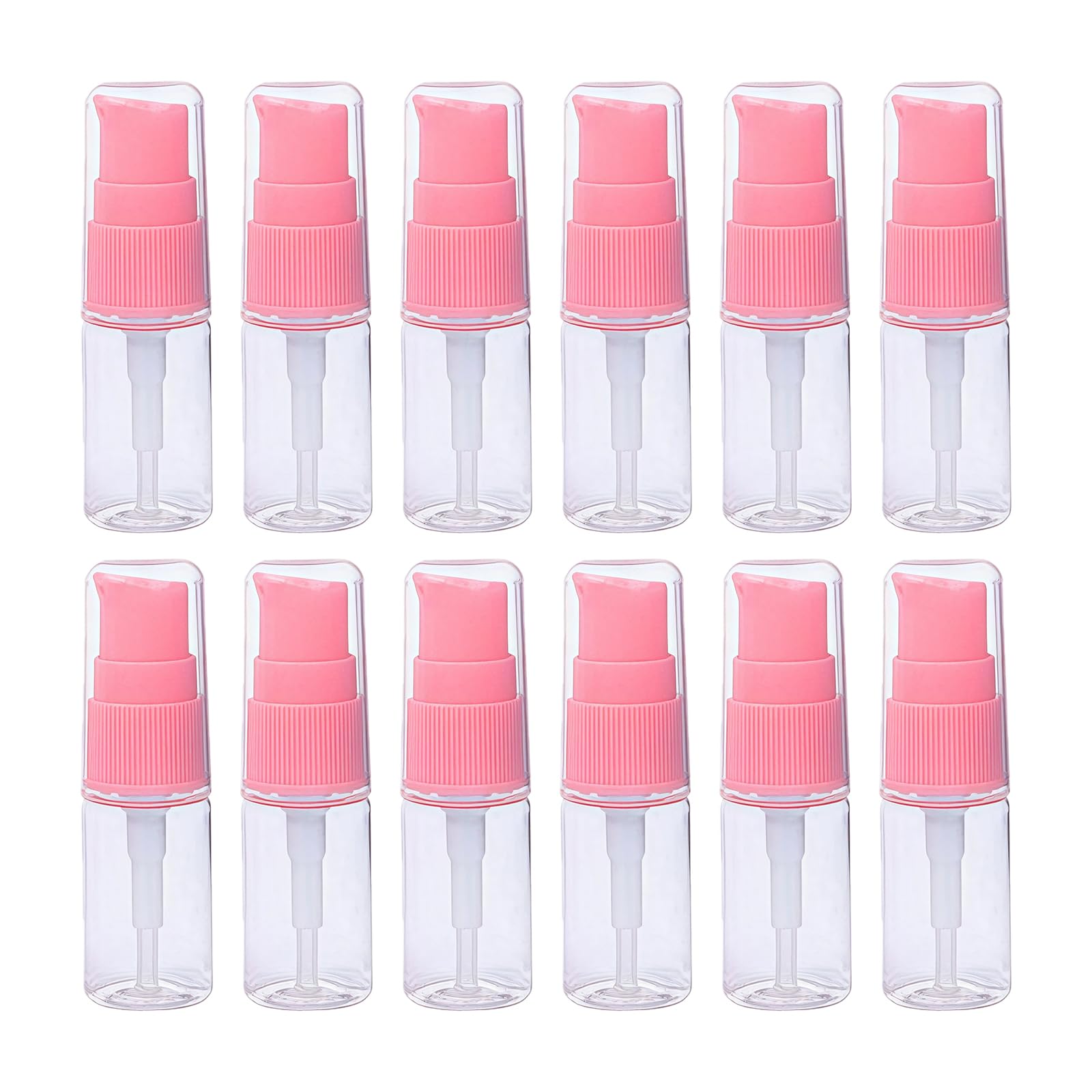 Vasana Clear 12Pcs 10Ml 0.34Oz Portable Empty Refillable Plastic Lotion Pump Bottle With Pink Press Pump Head Cosmetic Make-Up Face Cream Lotion Emulsion Sample Packing Container Vial Jars