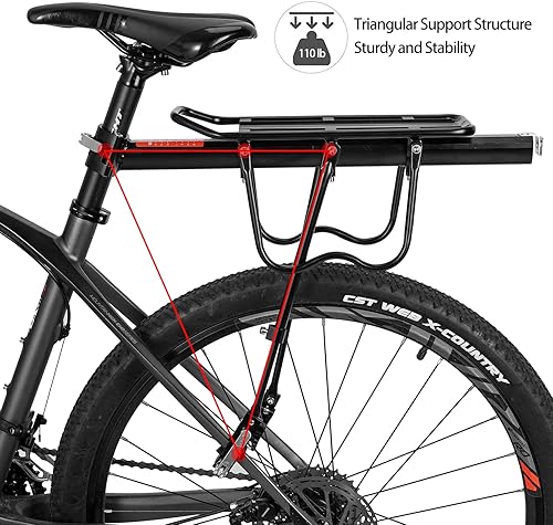 Miniatura 6 de ROCKBROS Portaequipajes trasero para bicicleta, soporte de carga para bicicleta de liberación rápida, ajustable, para parte trasera de bicicleta,