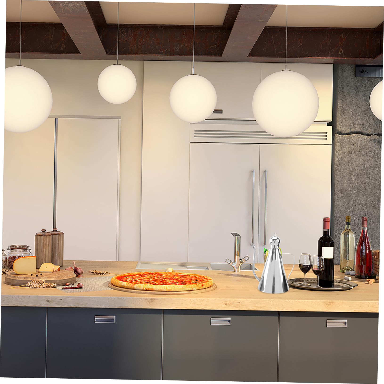 Cabilock Stainless Steel Leakproof Oil Dispenser Spout Sauce Container for Oil Vinegar and Liquid Condiments Kitchen Gadget for Home and Restaurant