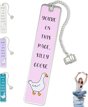 Silly Goose Bookmark, Cute Funny Bookmarks for Women Metal Book Mark Pink Bookworm Bookmark Bookish Accessories Cool Gifts for Book Lovers Reading Club Christmas Birthday Present Blush Pink