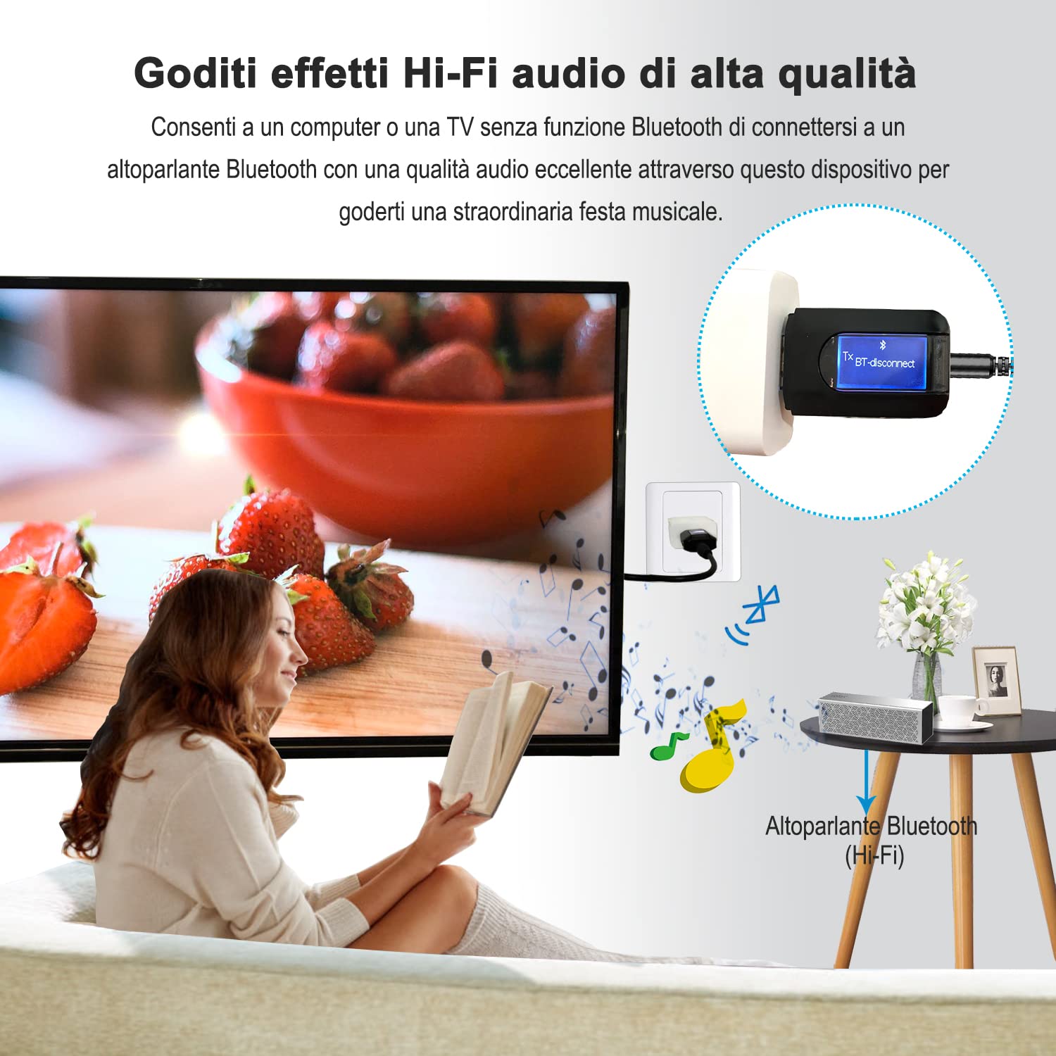 Trasmettitore e Ricevitore 2-in-1 Bluetooth 5.0, UYTUDL Wireless Adattatore Audio Hi-Fi Segnale Fili da 3.5mm e Rca, Trasmettitore Aux Bluetooth per TV PC Cuffie Stereo Altoparlanti Auto, Auricolari
