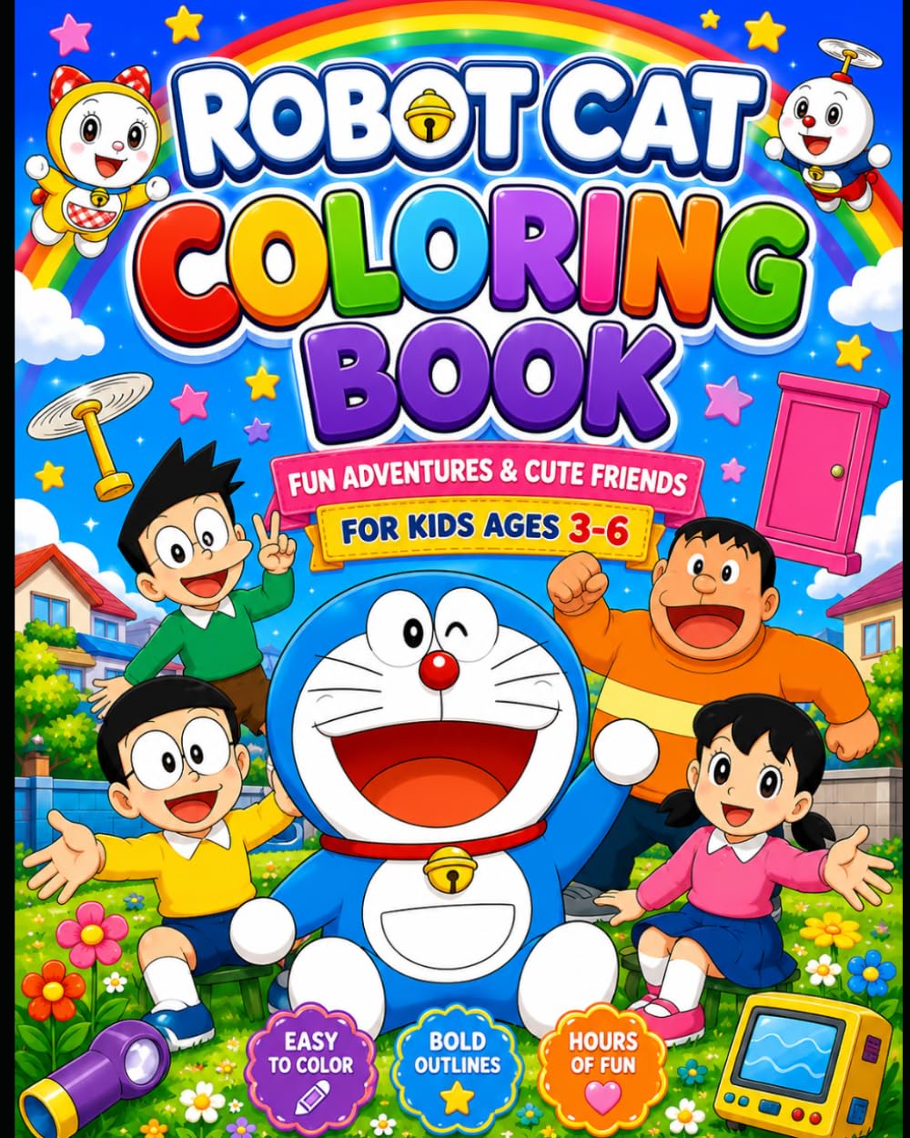 Magic Robot Cat Coloring Adventures: Cute Gadget Friends, Fun Cartoon Scenes & Easy Coloring Pages for Kids Ages 3–6