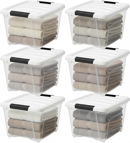 IRIS USA 19 Qt Stackable Plastic Storage Bins with Lids, 6 Pack - BPA-Free, Made in USA - See-Through Organizing Solution, Latches, Durable Nestable