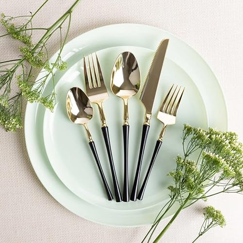 Miniatura 4 de Party Bargains Cucharitas desechables de plástico negro y dorado, utensilios de diseño moderno infinito, paquete de 40