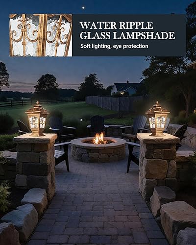 Miniatura 4 de Paquete de 2 luces de poste para exteriores, lámpara de poste de bronce, luces de calle antiguas para patio, jardín, césped de cerca, camino,