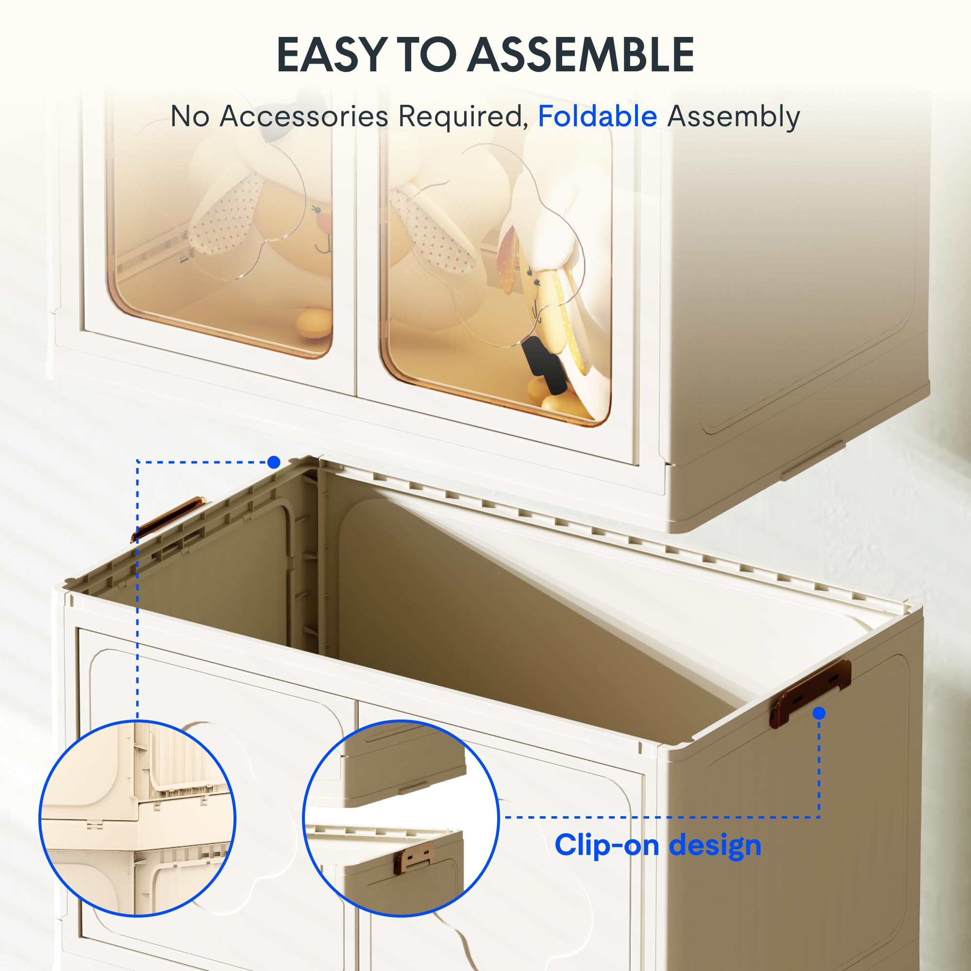 FLEXISPOT Kleiderschrank Children's Wardrobe Aufbewahrungsbox mit Deckel Aufbewahrungsbehälter (Weiß, 2 SET)