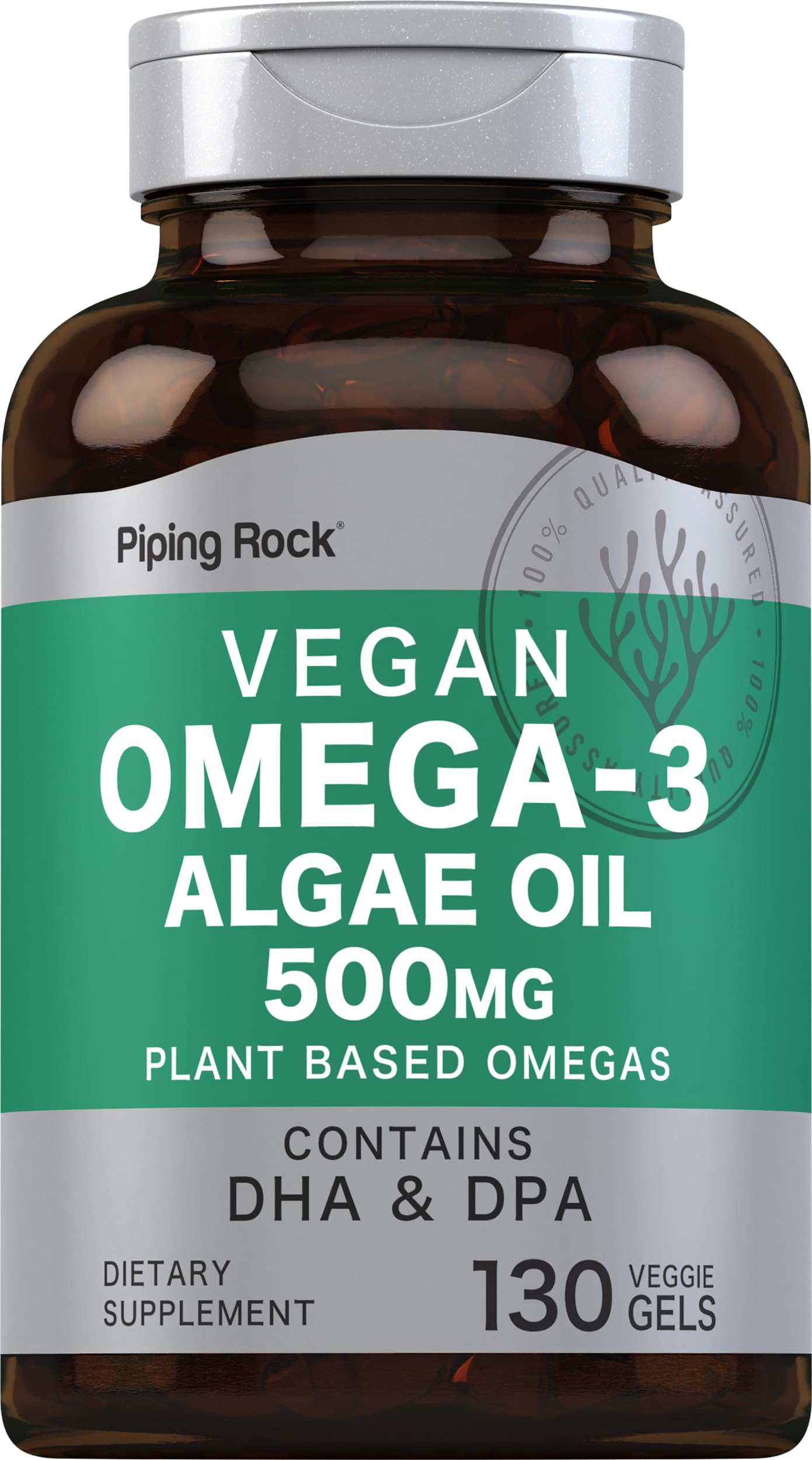Piping Rock Omega 3 Algae Oil 500mg | 130 Softgels | Plant Based Omegas