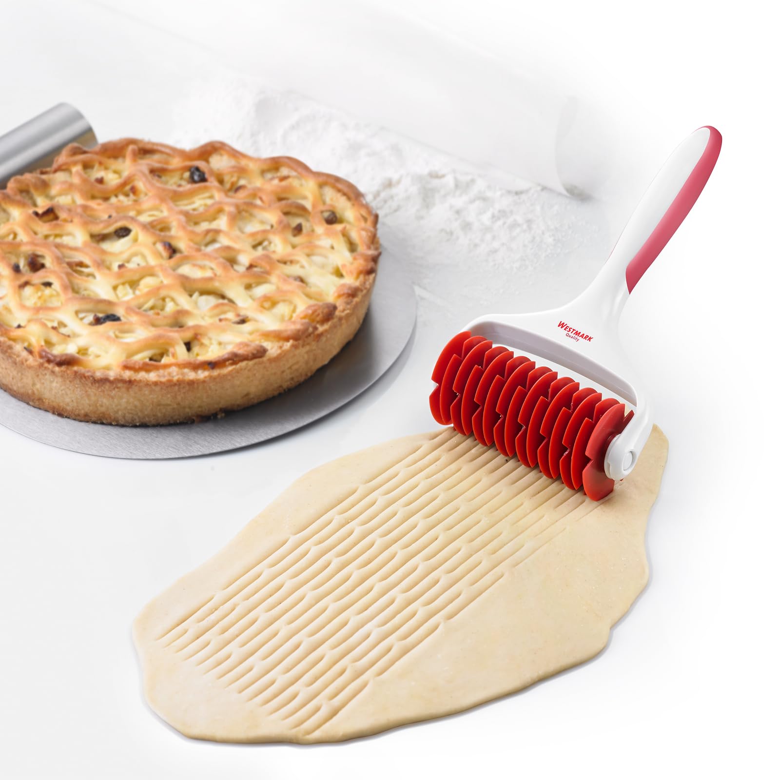 Westmark Rouleau Grillagé 19,5 Cm + Rouleau Pique-Pâte 20 Cm Blanc/Rouge