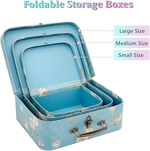 Miniatura 4 de Juego de 3 cajas decorativas de almacenamiento con tapas, maletas de cartón, caja de maleta de cartón, cajas de regalo para decoración del hogar,