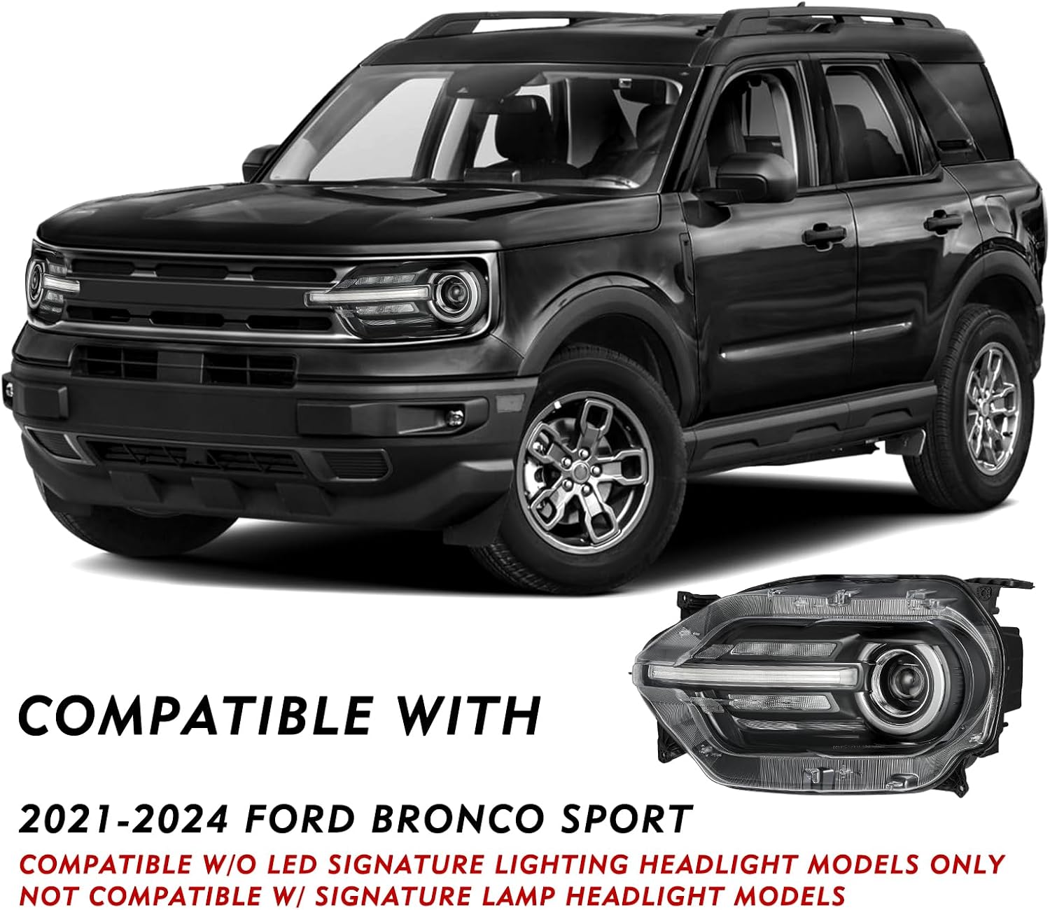TUSDAR LED Projector Headlight Assembly Set for 2021 to 2024 Ford Bronco Sport Headlamp Bulbs Included Left Driver & Right Passenger Side