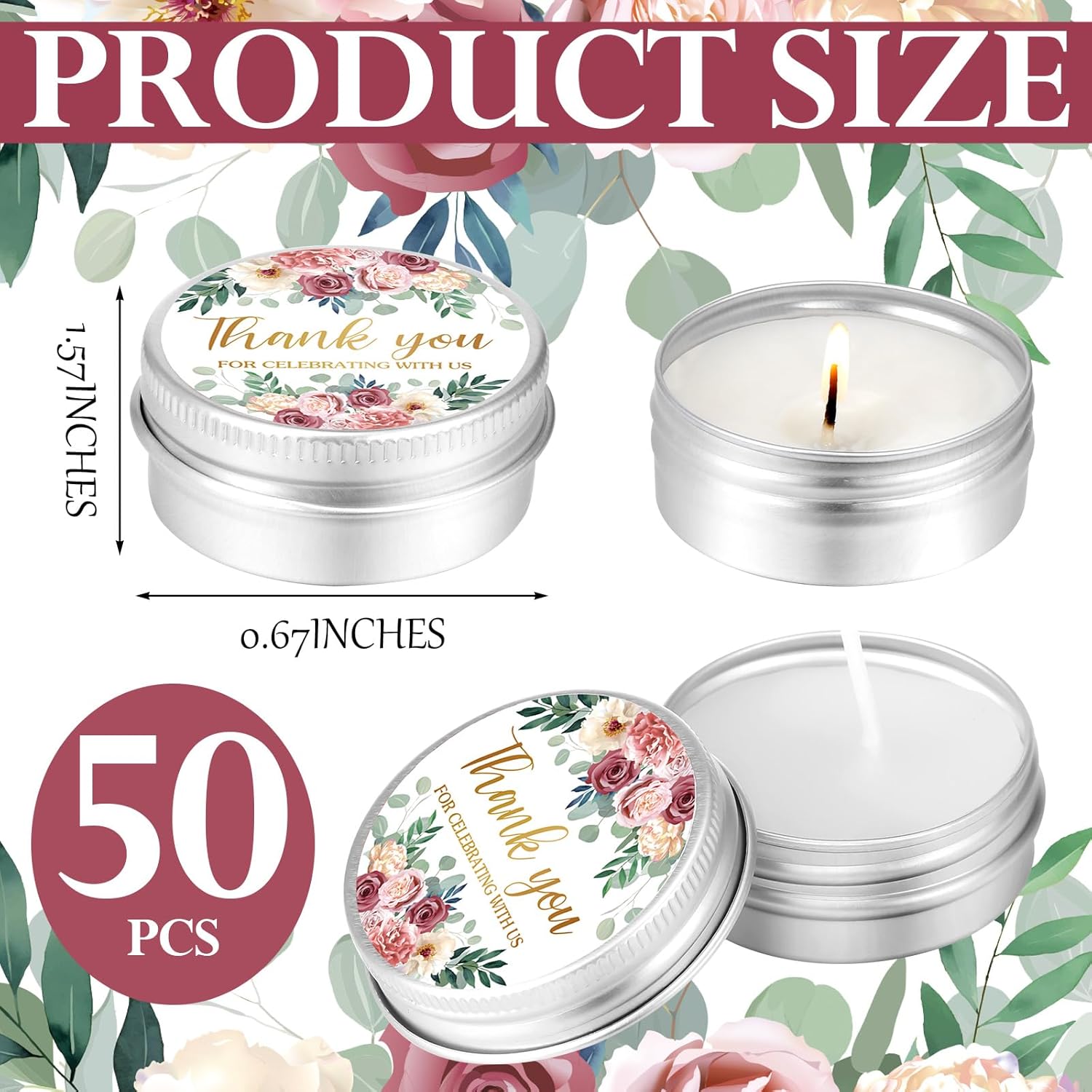 MTLEE 40 Pcs Wedding Candles Gift Favors (Pink Rose)