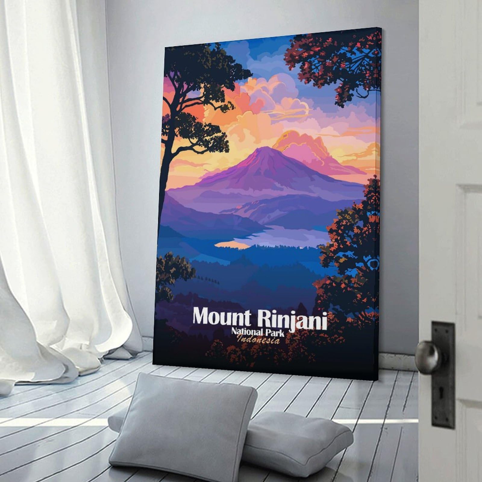 Junmoney Mount Rinjani National Park, Indonesia Canvas Art Print 24x36inch(60x90cm), for Art Walls, Layered Displays Or Homes, Decorative Artwork with Flexible Styling