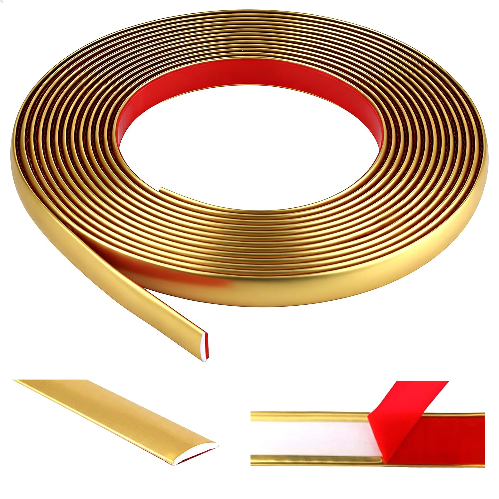 ddckj 6M Tile Edging Trim Flexible PVC Self Adhesive Gold Trim Peel and Stick Beading for Mirror Window Frames Cabinet Ceiling (W:1 cm, T:0.3 cm)
