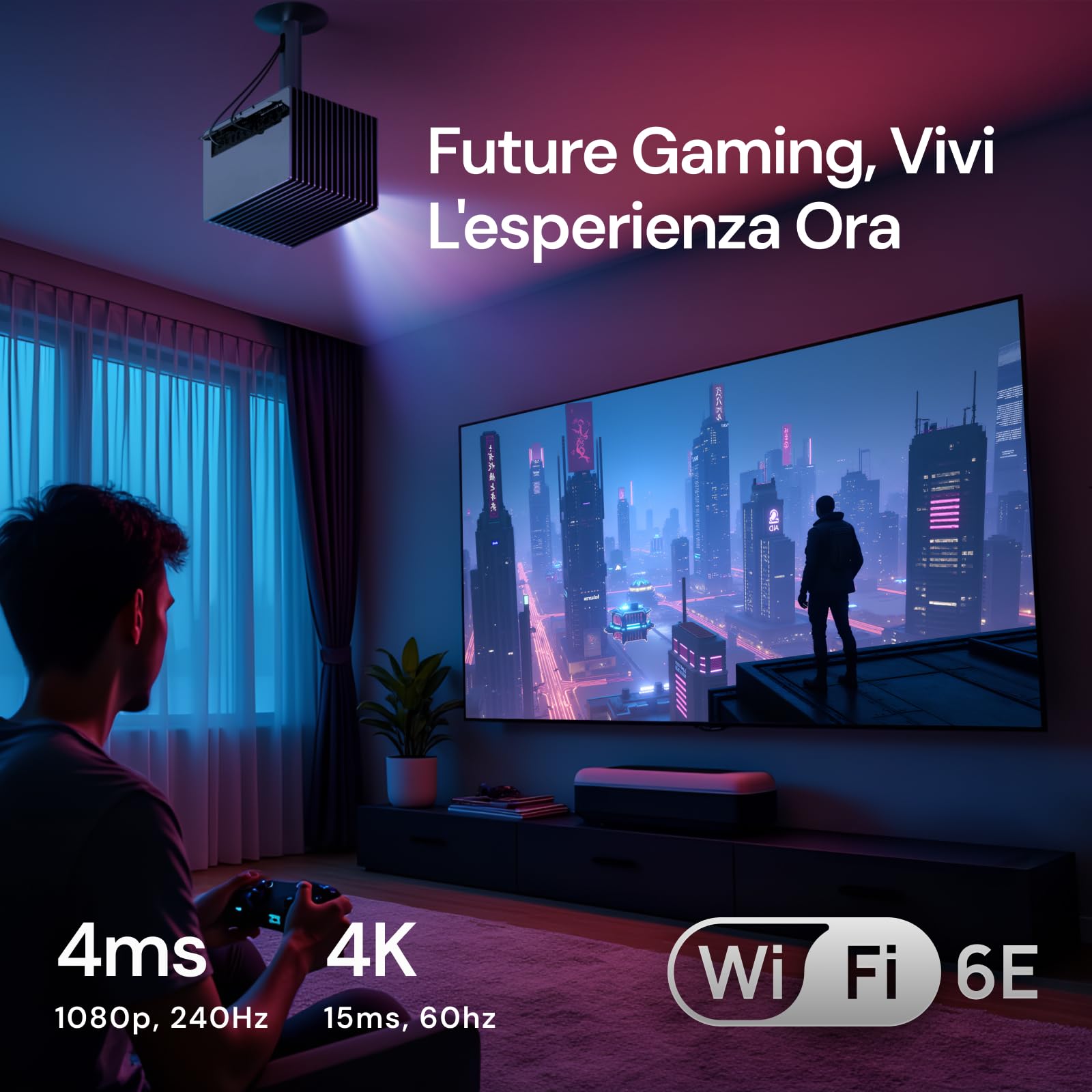 Valerion StreamMaster Plus2 vidéoprojecteur 4K, 4 ms Faible Latence Gaming, HDR10+, Dolby Vision & Atmos, IMAX Enhanced, Google TV, Assistant Vocal, avec Support gyroscopique de Bureau