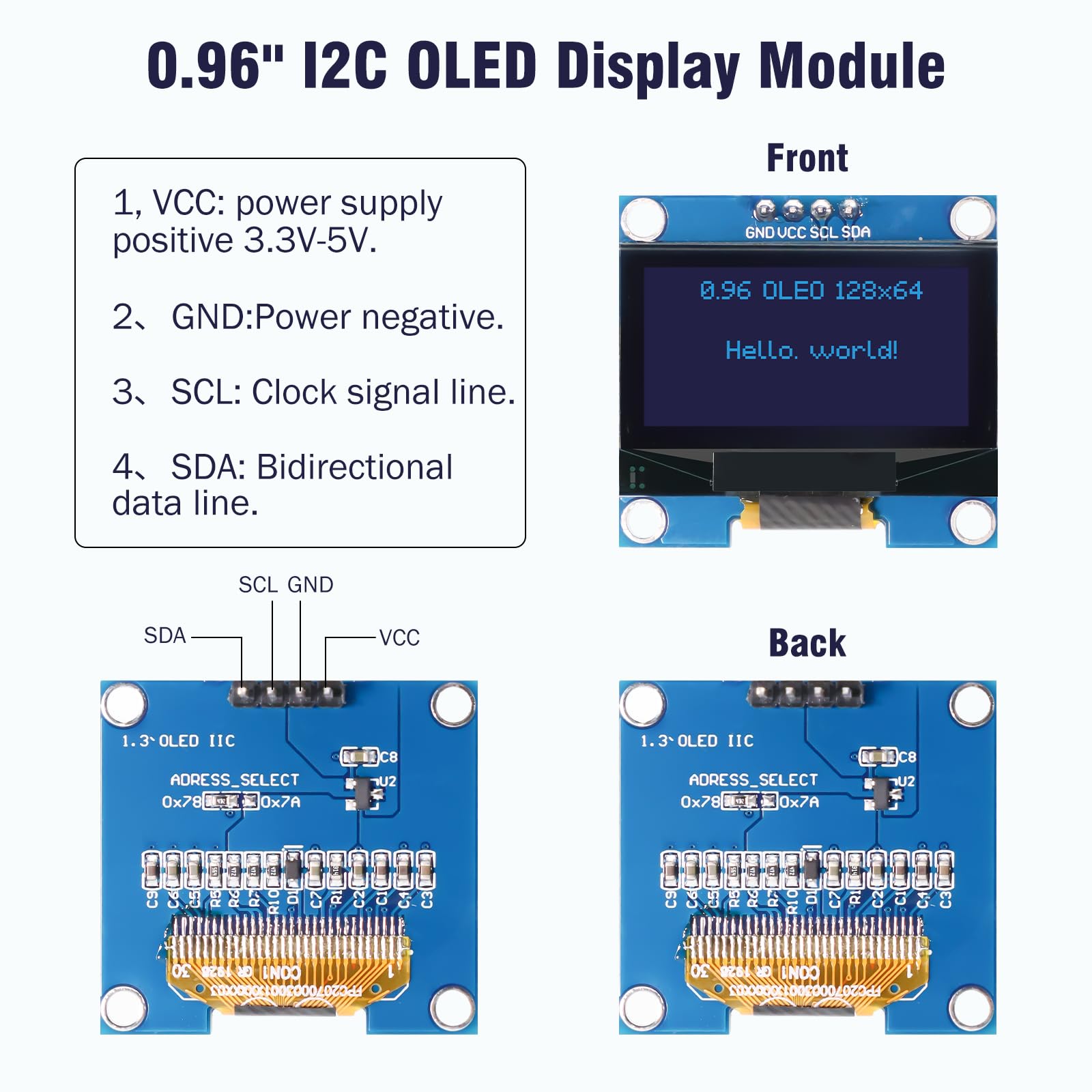 OLED Display Modulo RUIZHI 3 pezzi 0.96 pollici Display OLED I2C Chip 128 x 64 Pixel I2C Modulo di Visualizzazione dello Schermo con Caratteri blu compatibile con Arduino