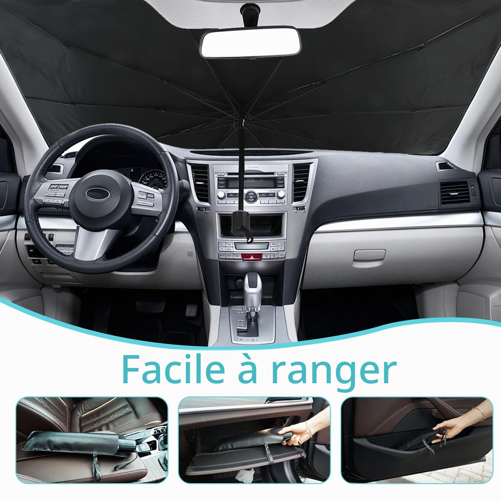Pare Soleil Voiture Pare Brise Avant 140 x 80 cm, Pare-Soleil Parapluie pour Voiture, Parasol de Voiture Pliable, Protection UV et Isolation Thermique, pour Voiture, SUV, Fourgonnettes