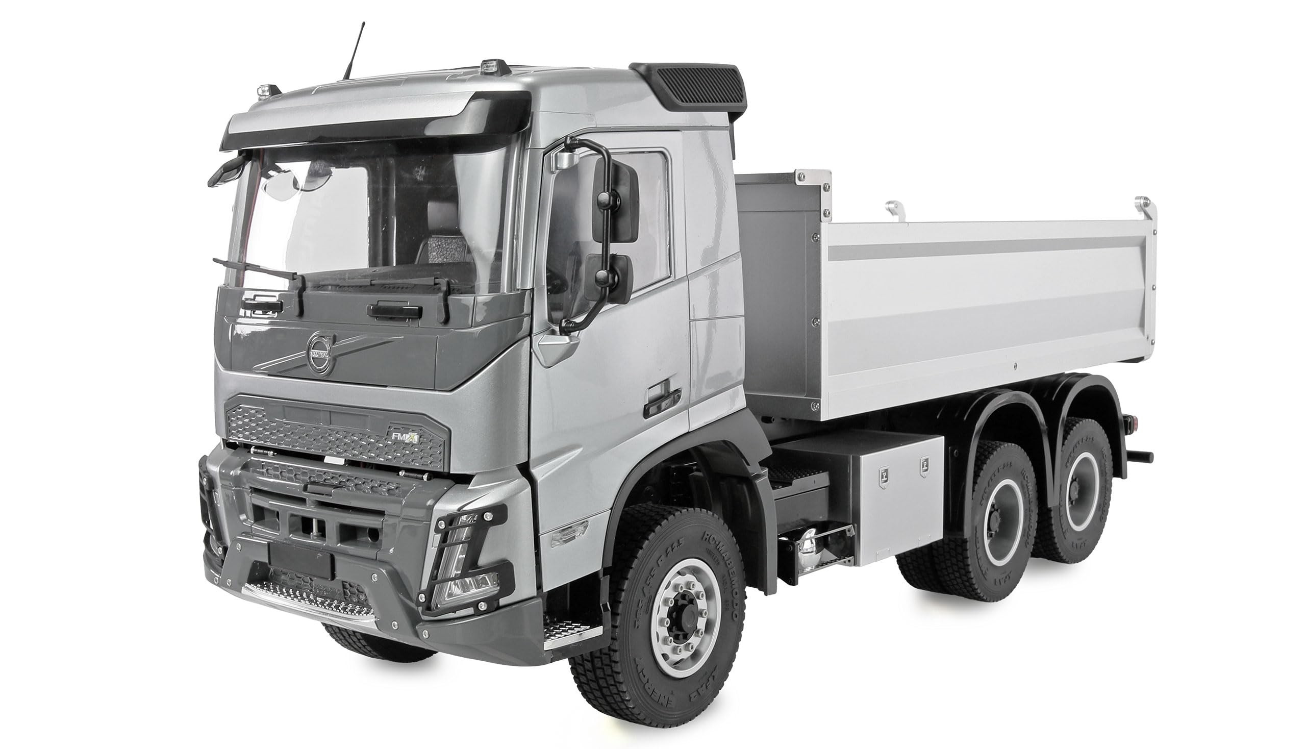 Volvo FMX E015 wywrotka licencyjna ciężarówka 6x4 1:14 RTR srebrna zdalnie sterowana