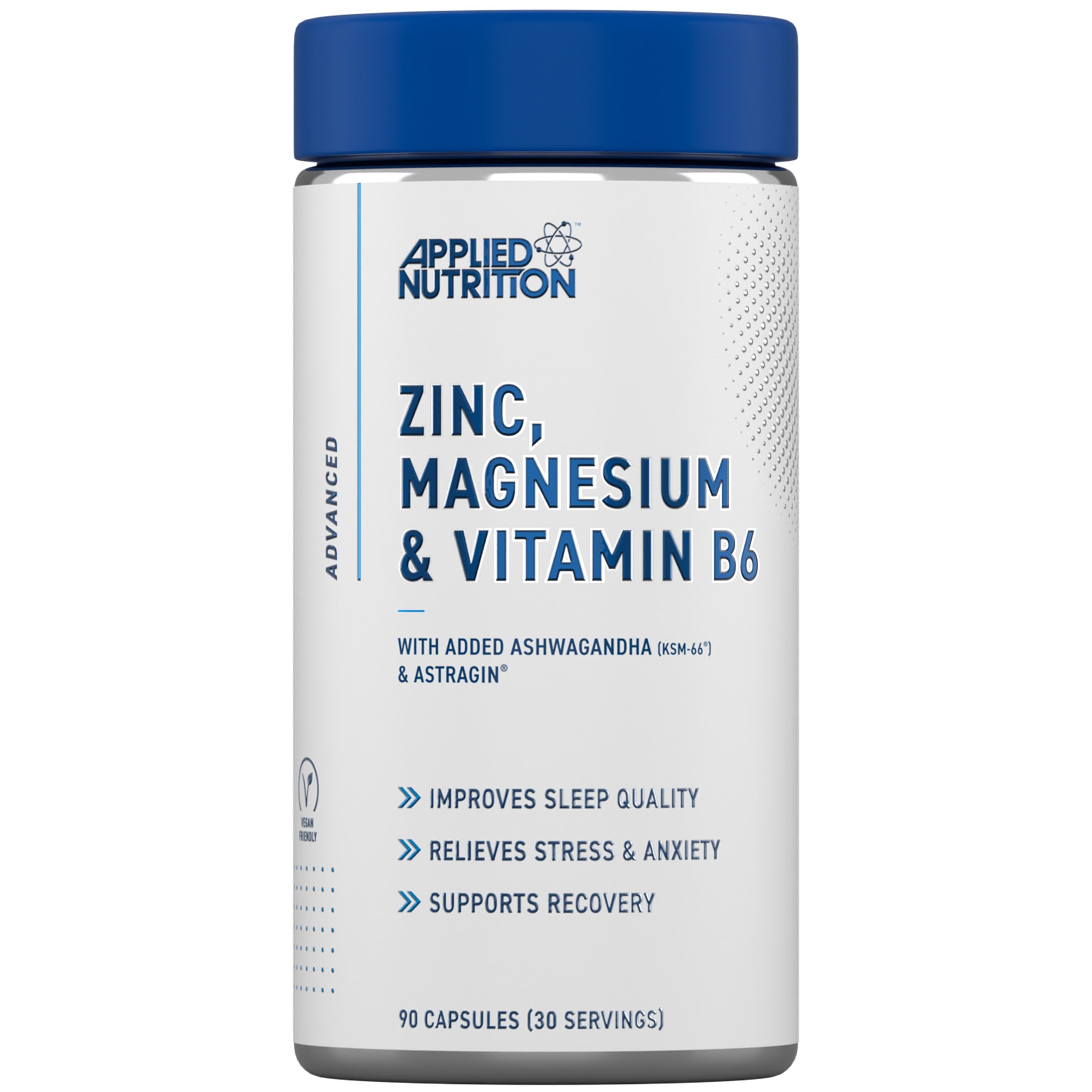 Applied Nutrition Zinc, Magnesium & Vitamin B6 with Ashwagandha Capsules - Natural Support for Hormonal Balance, Sleep Support & Stress Relief - 90 Capsules (30 Servings)