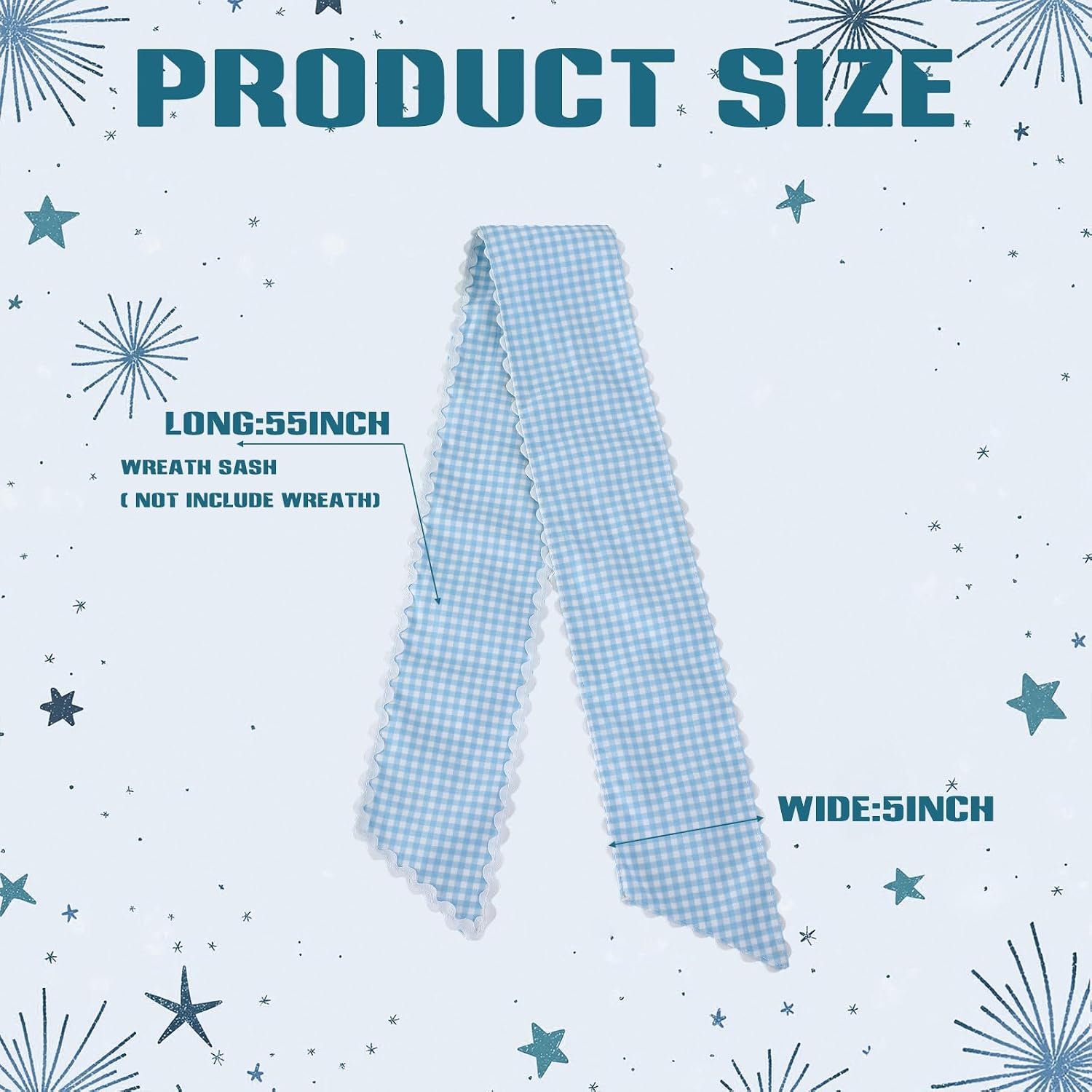 DYSHAYEN Wreath Sash for Front Door, Blue Plaid with White Trim image 3