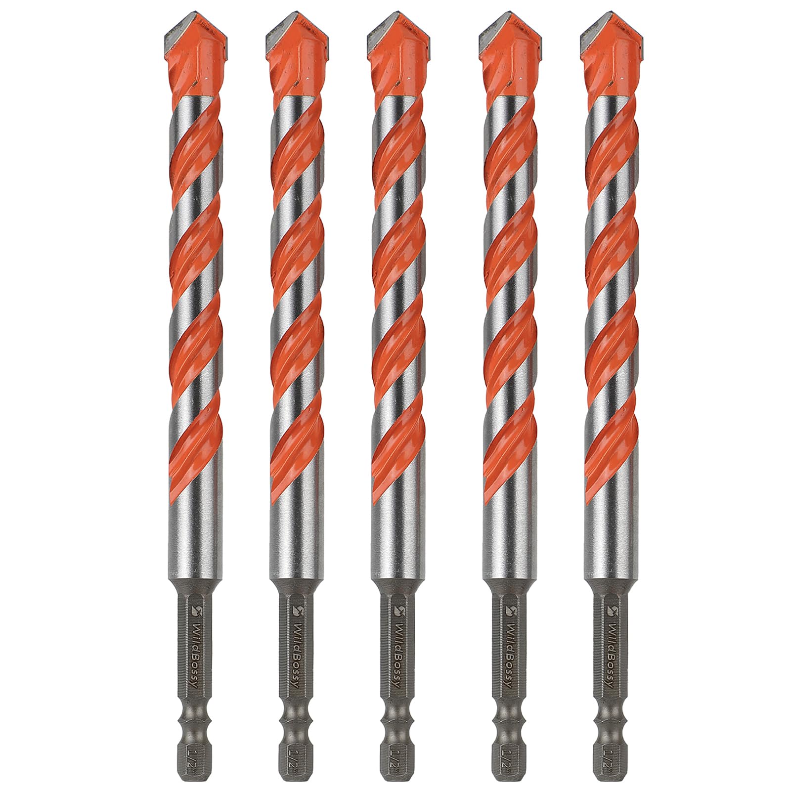 Concrete Carbide Drill Bits Hex Shank Masonry Cement Tile Drill Bit Set for Glass/Brick/Plastic/Cement/Tile 1/2" (5PCS) 1/2 in Flat-tip Type