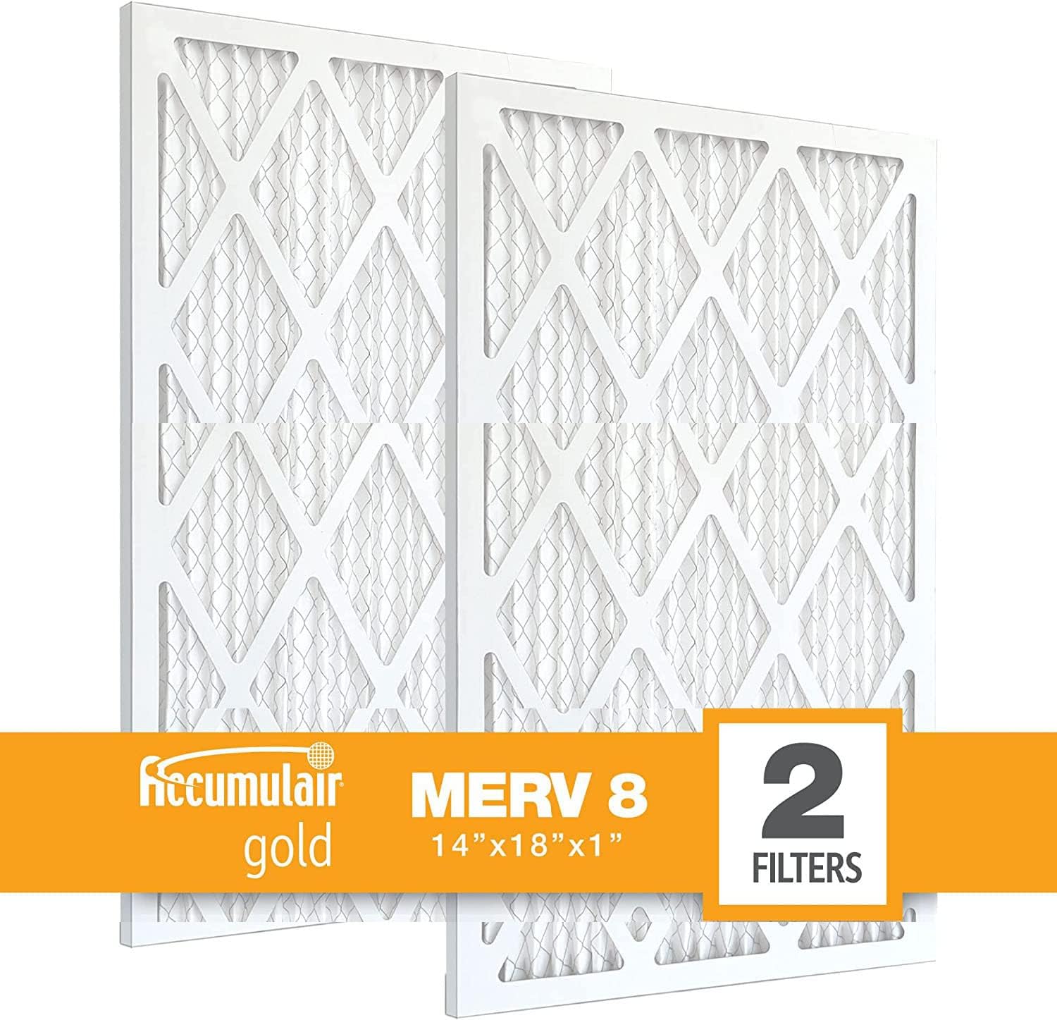 Accumulair Gold 14x18x1 High-Efficiency Pleated Replacement AC/Furnace Air Filter, MERV 8, Pack-2