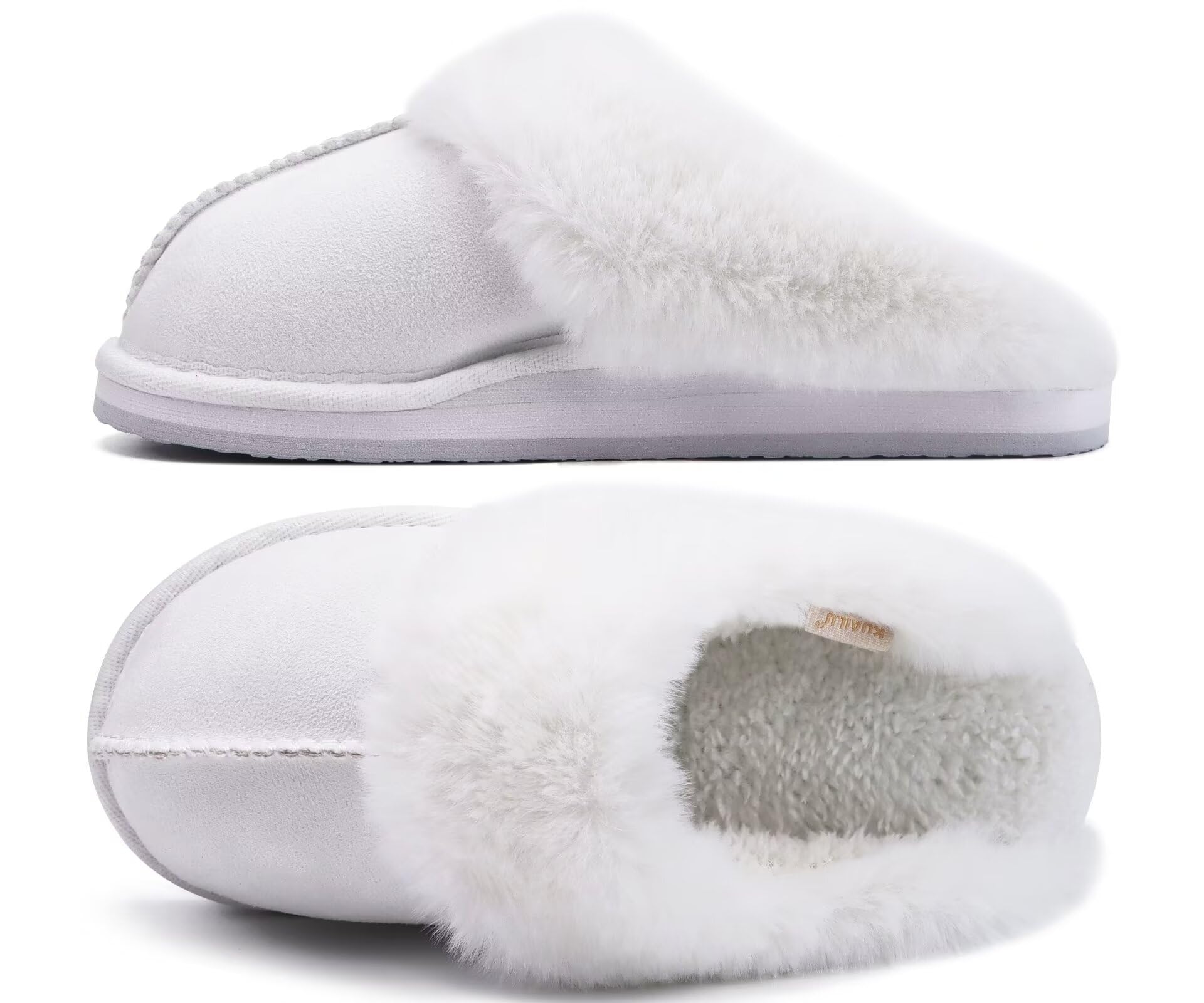 KuaiLu Pantofole Donna Invernali Pelose Pelle Chiuse Ciabatte Casa Calde Peluche Pelo Foderata Babbucce Comode Memory Foam Slippers Antiscivolo Suola Scarpe