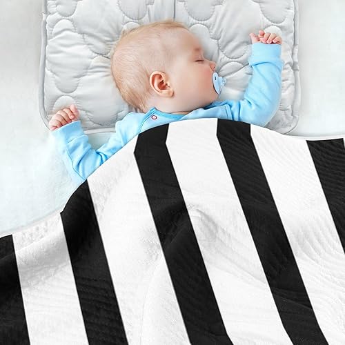 Miniatura 4 de Manta de bebé personalizada a rayas blancas y negras para niños y niñas, manta personalizada para siesta infantil unisex