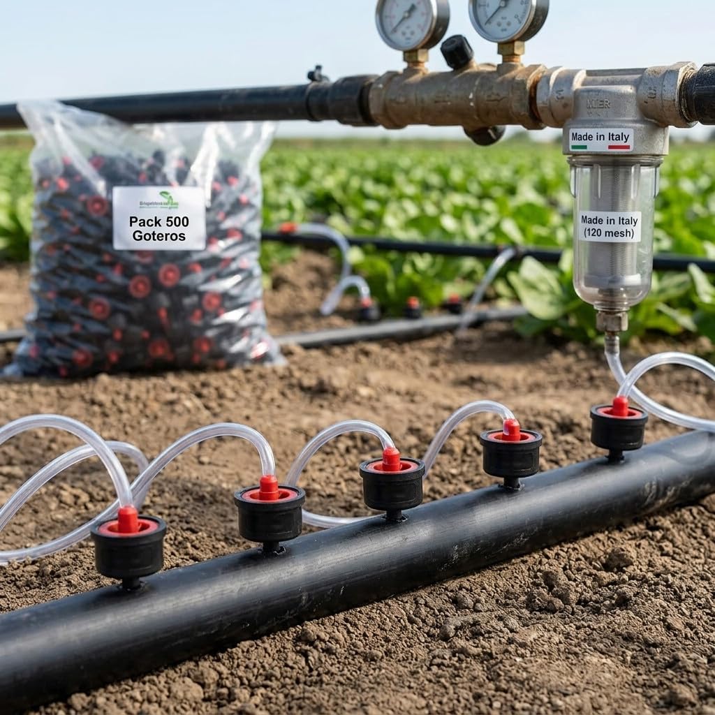 Suinga Pack 500 Goteros de 8 litros para Riego Agrícola y Jardinería | Gotero Pinchado No Desmontable | Compatible con Microtubo | Riego Preciso y Eficiente para Cultivos y Zonas Verdes