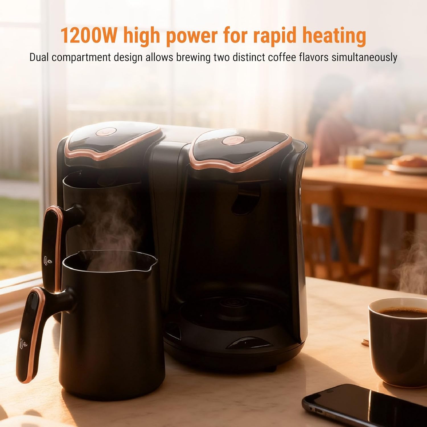 ASHATA Turkish Coffee Maker with Dual Pots, Electric Turkish Coffee Machine, Adjustable Temperature 500ml Single Cup for Brewing 1200W