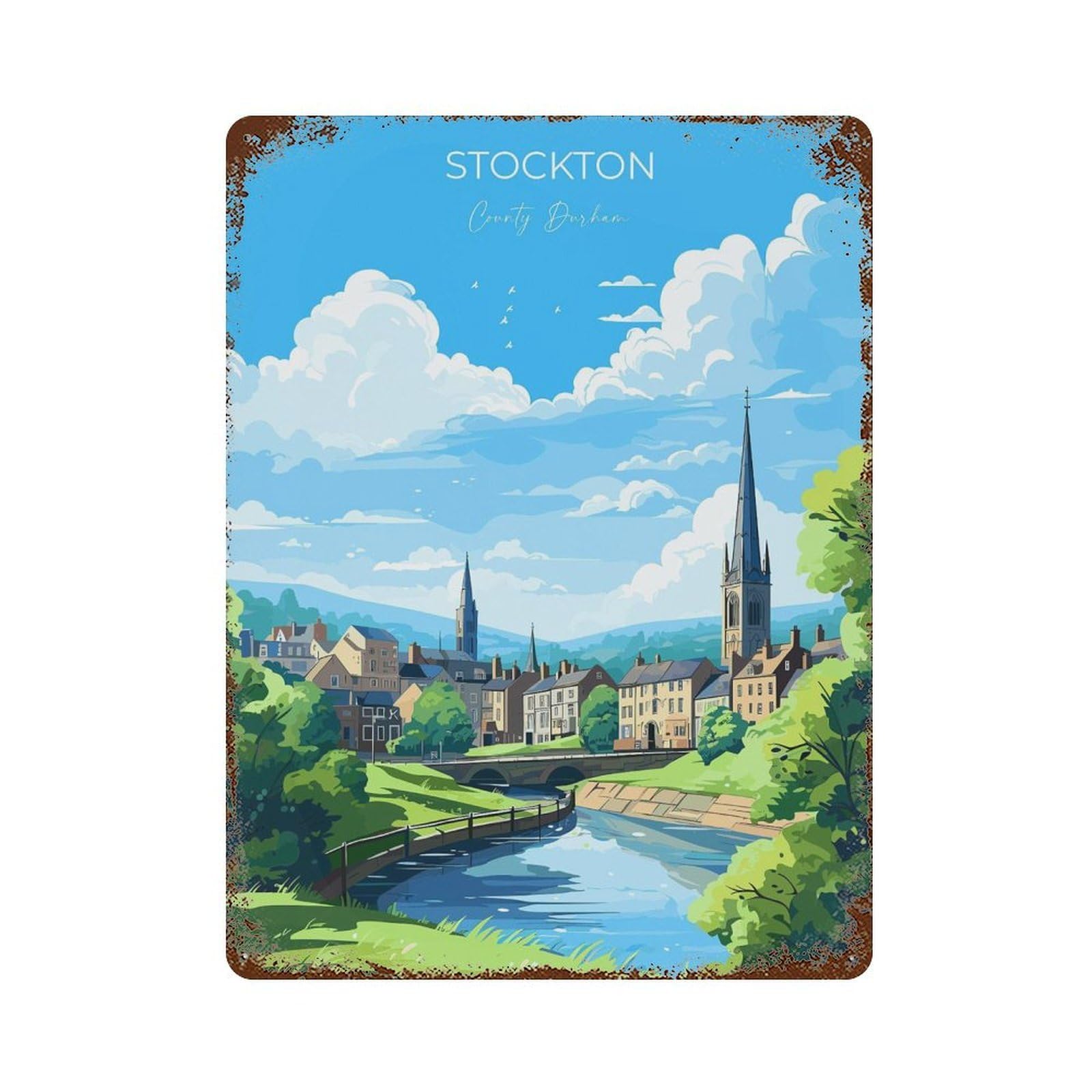 xiaoxiaoshen Stockton Travel of on Tees County Durham Gift Wall Decor Art Metal Tin Poster Modern Home Decor Art Home Bar Shop Decorations Vintage Sign 40x30cm