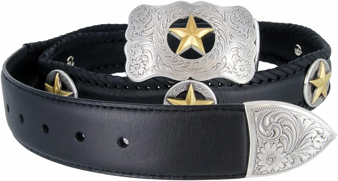 Gold Star Western Conchos Buckle Set Scalloped Belt 1 1/2" Wide