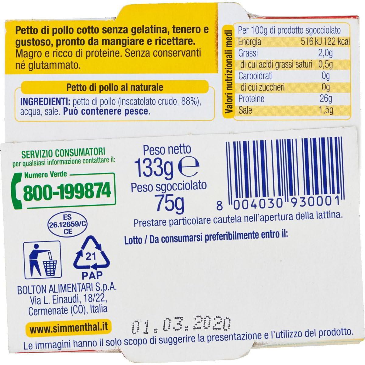 12x Simmenthal, pollo al naturale, Natürliche Hähnchenbrust in dosen, 133g + Italian Gourmet polpa 400g
