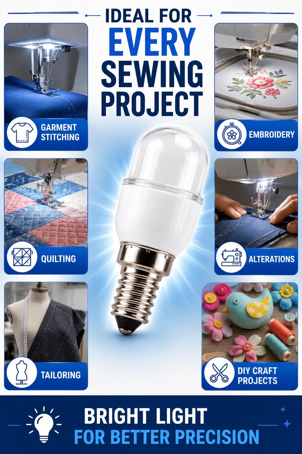 ZENITH Screw Type LED Bulb Suitable for Singer Domestic Front Loading Electric Embroidery Sewing Machines (Screw Type LED Suitable Singer), 1 Pc Black Color Plastic — Amazon image 6