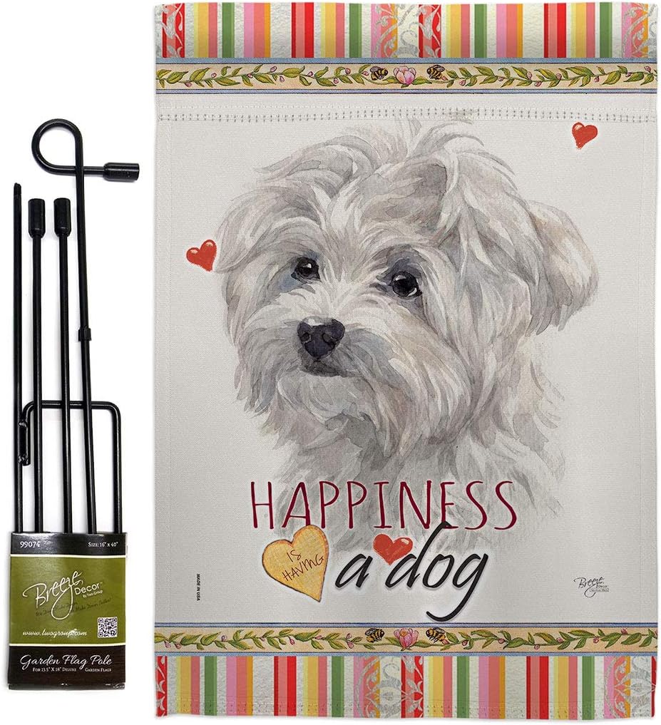 Maltese Happiness Burlap Burlap Garden Flag Animals Dog Puppy Spoiled Paw Canine Fur Pet Nature Farm Animal Creature Small Decorative Gift Yard House Banner Double-Sided Made In USA 13 X 18.5