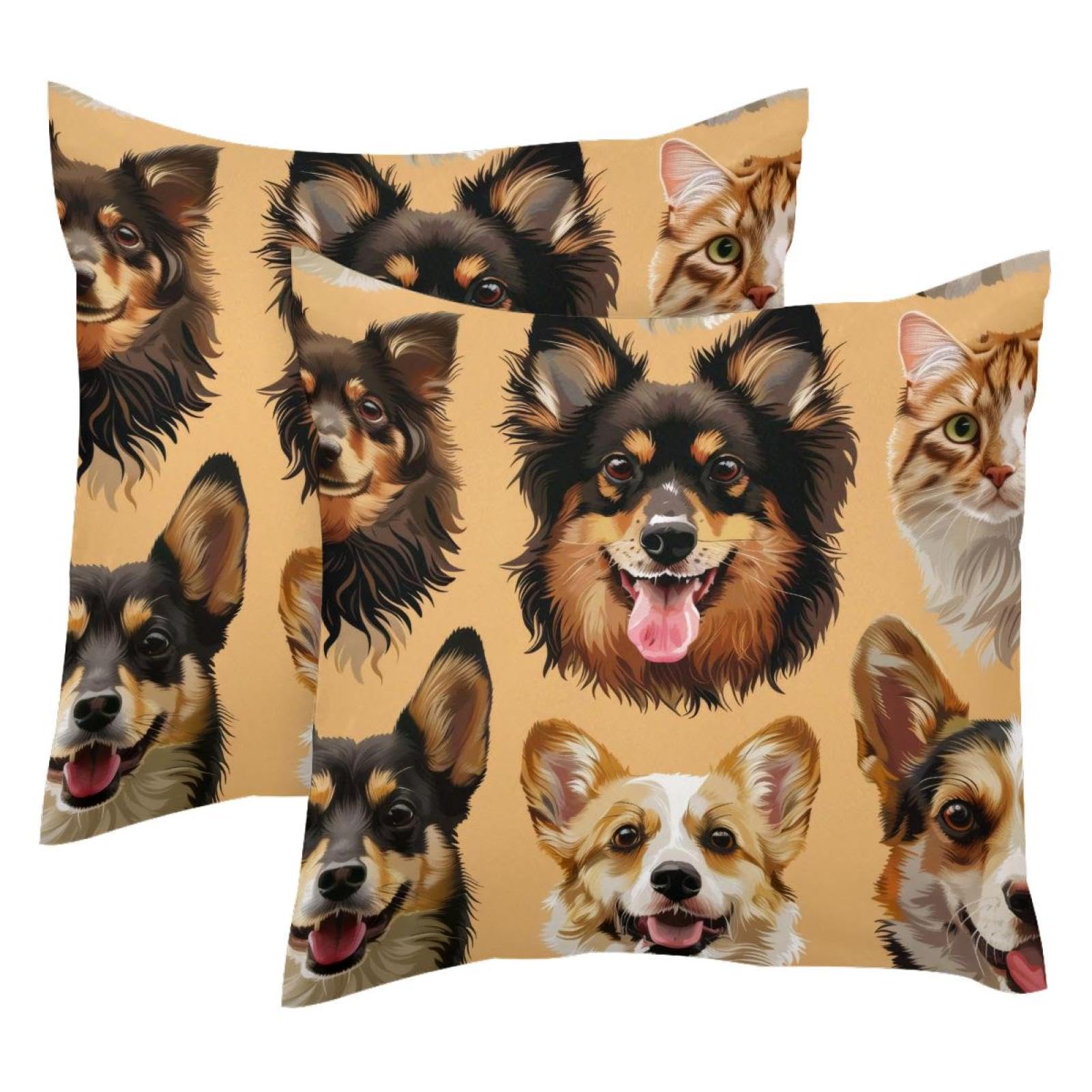 Housses de coussin velours double face motif chiens et chat 50 x 50