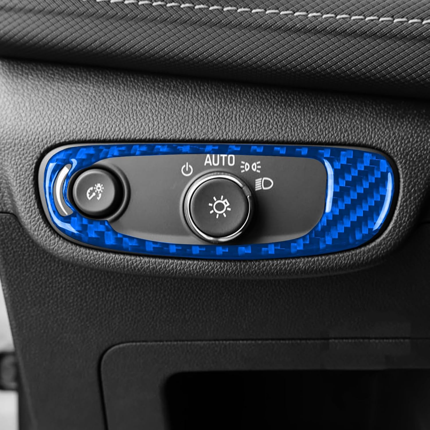 New Dark Blue Carbon Fiber Fit for Chevrolet/Chevy Blazer 2019-2025 2020 2021 2022 2023 2024 Accessories Car Headlight Switch Headlamp Control Button Frame Cover Interior Trim Sticker Decal -B
