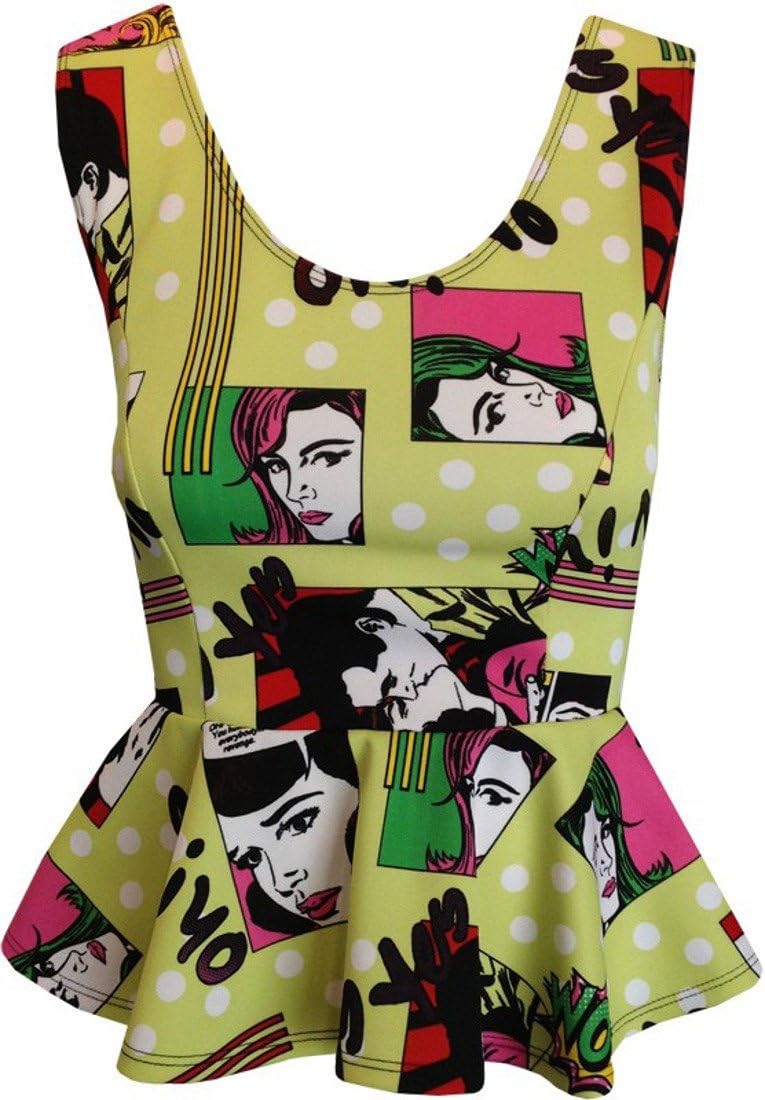 Joyce Retro Comic Print Sleeveless Peplum Top Geek Chic Comic Con