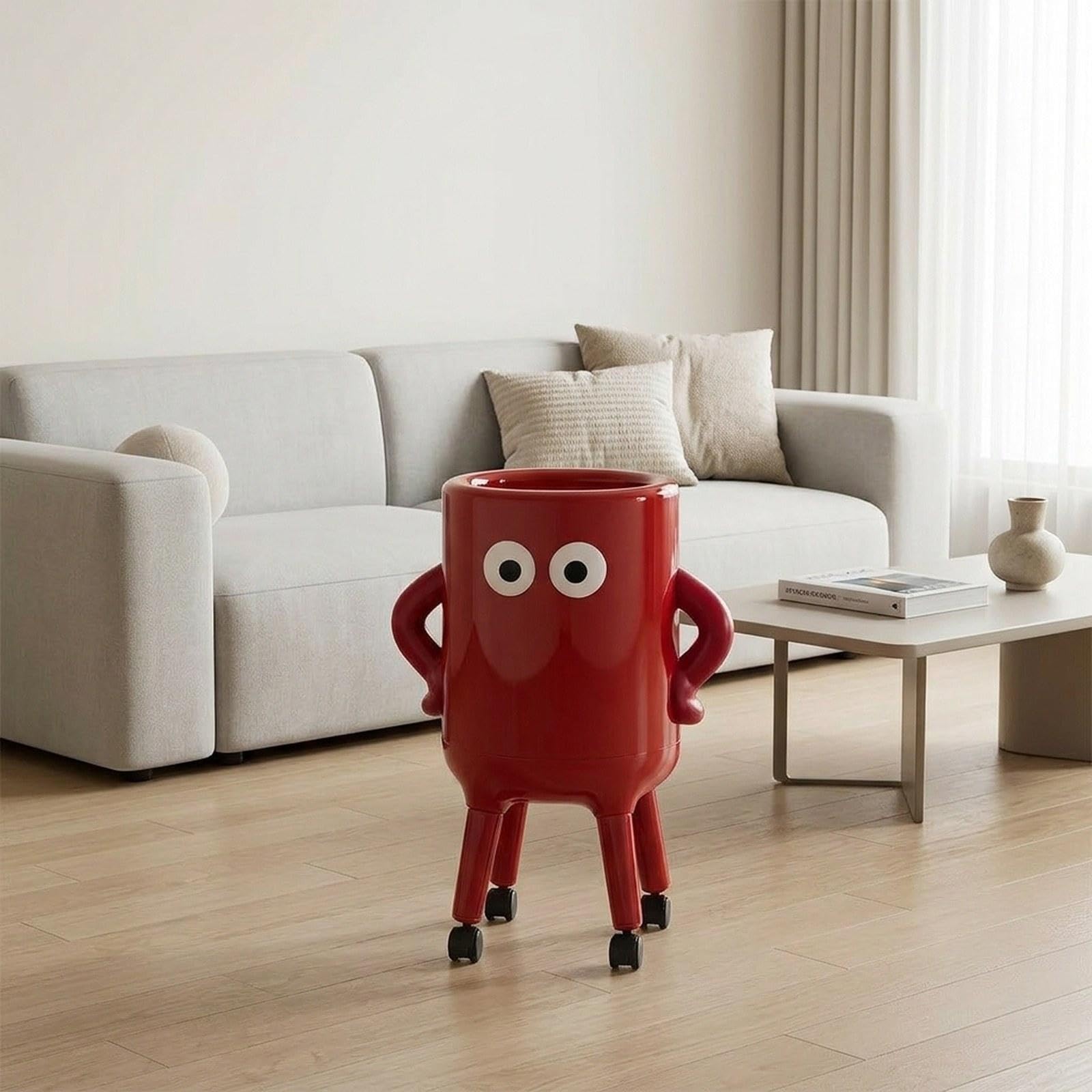 Baoblaze Cestino da Cucina con Ruote, Contenitore per Rifiuti | Design Creativo e alla Moda, Cestino Decorativo per Bagno, Ufficio, Cucina, Appartamento, Rosso