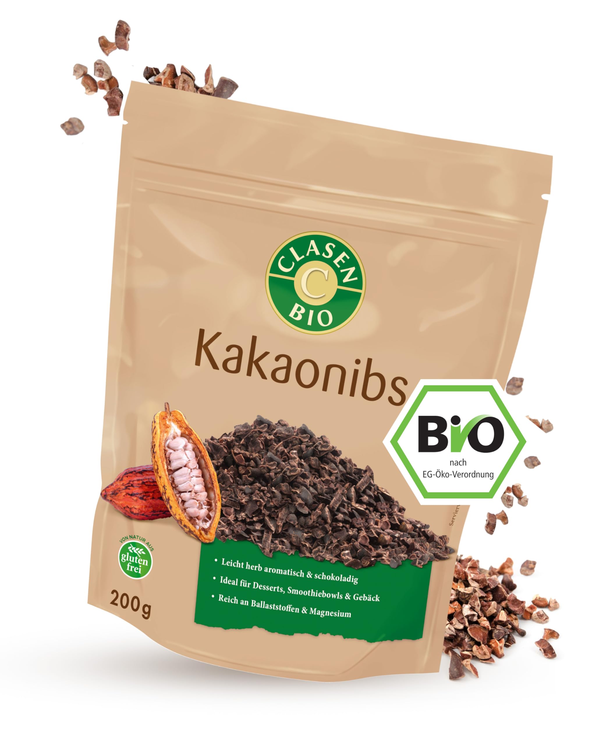 CLASEN BIO – Kakao Nibs 6x200g Bundle – Klein geschrotete Kakaobohnen herb-aromatisch & schokoladig – Kakaonibs ideal für Desserts, Smoothiebowls & Gebäck – Reich an Ballaststoffen & Magnesium