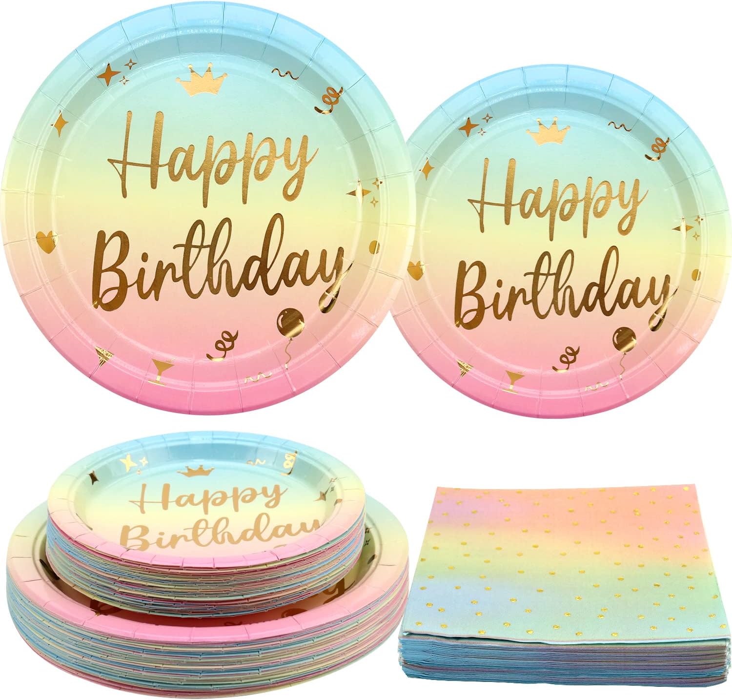 150PCS Gold Dot Rainbow Birthday Party Tableware Supplies Rainbow