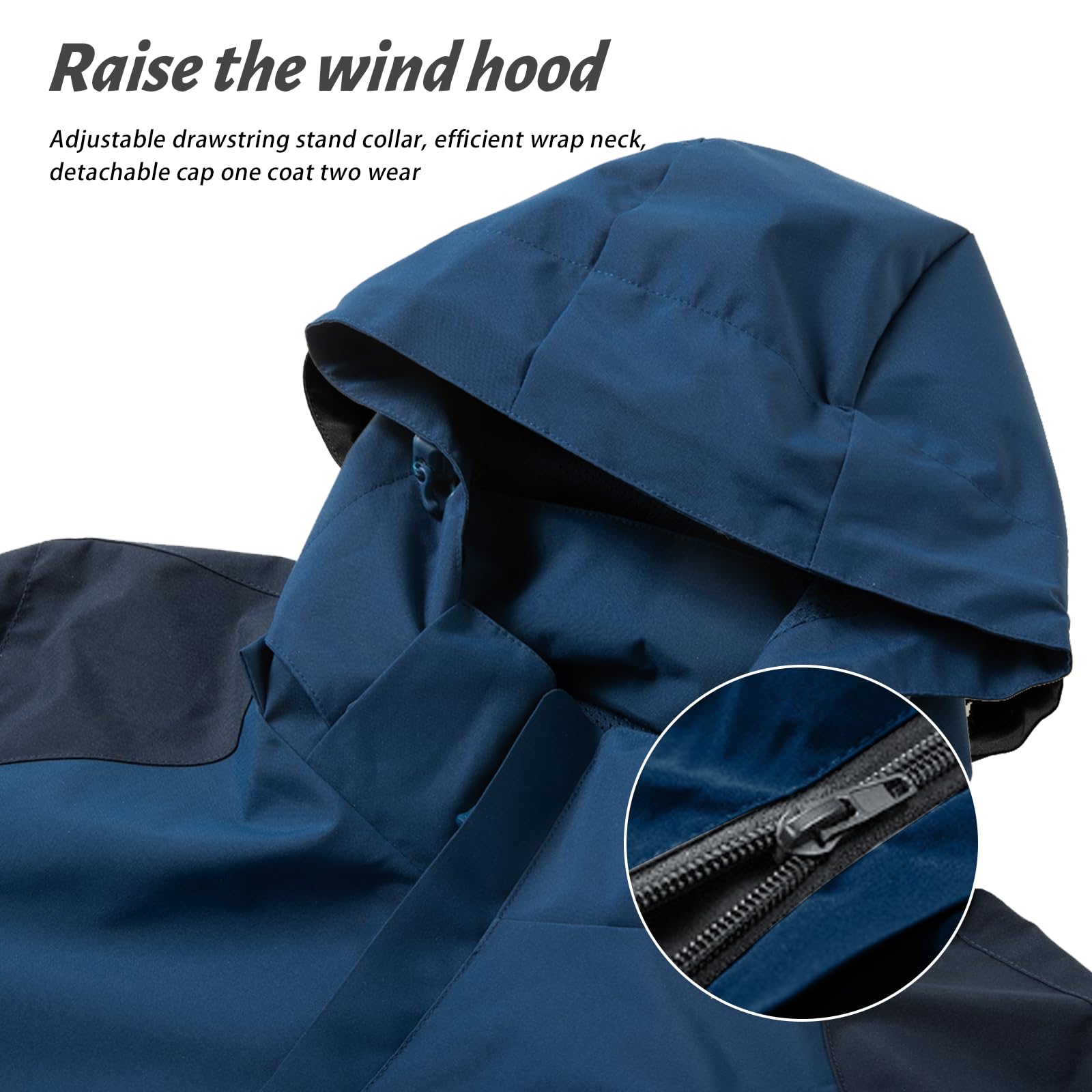 Veste de Pluie Imperméable en Plein Air Pour Hommes Doublure en Maille Respirante Manteau de Randonnée Combinaison de Pluie Coupe-vent Avec Capuche Amovible et Poche Zippée