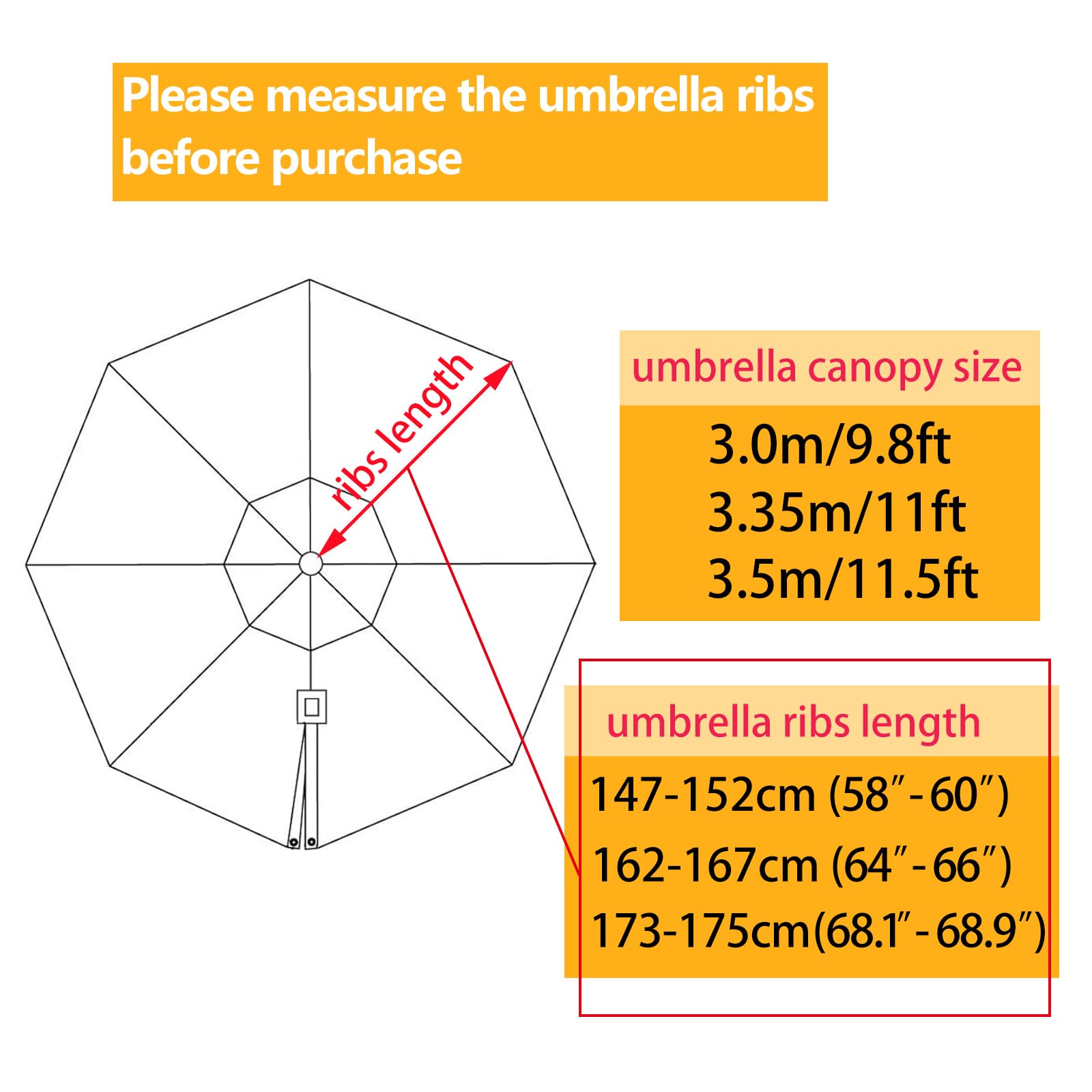 3.35m Toile de rechange pour parasol déporté ronde 8 baleines