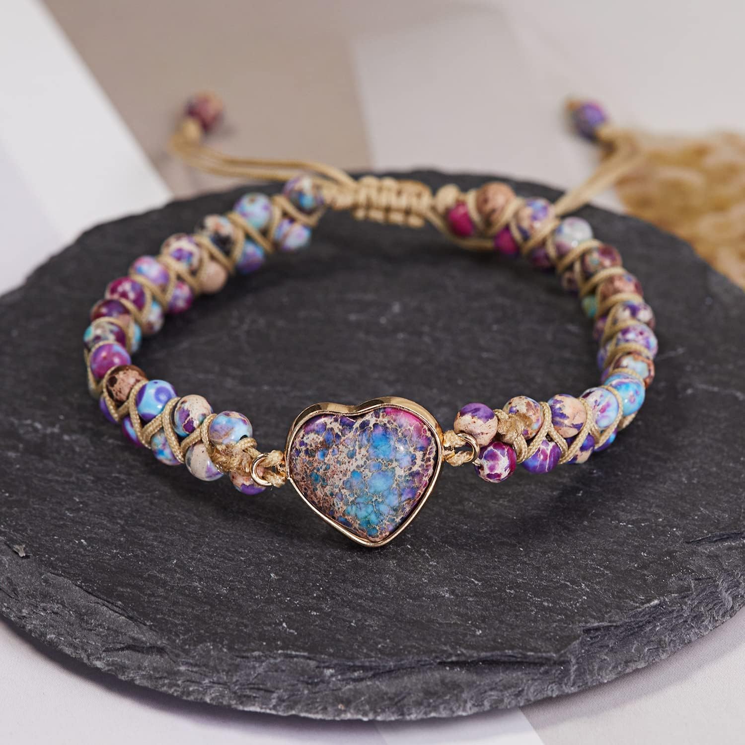 To My Daughter-Infinity Forever Love Heart Bracelet, Natural Emperor Stone Double Layer Purple Beaded Woven Wrap Bracelets Adjustable Mind Peace Gift Jewelry - Image 2