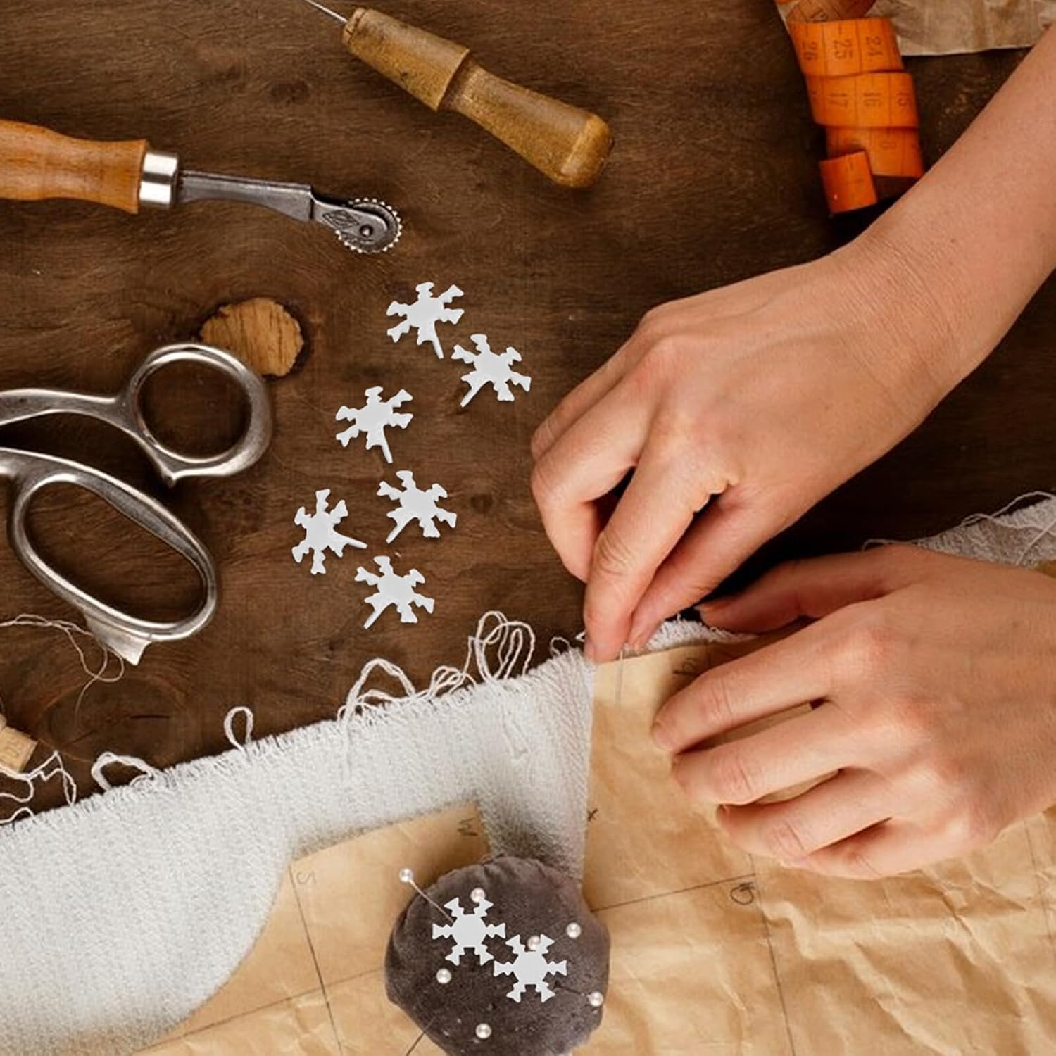 jojofuny 300pcs Mini Snowflake Metal Pin Fasteners 16x14mm Small 2-Prong Paper Brads for DIY Crafts Scrapbooking Christmas Card Making School Projects