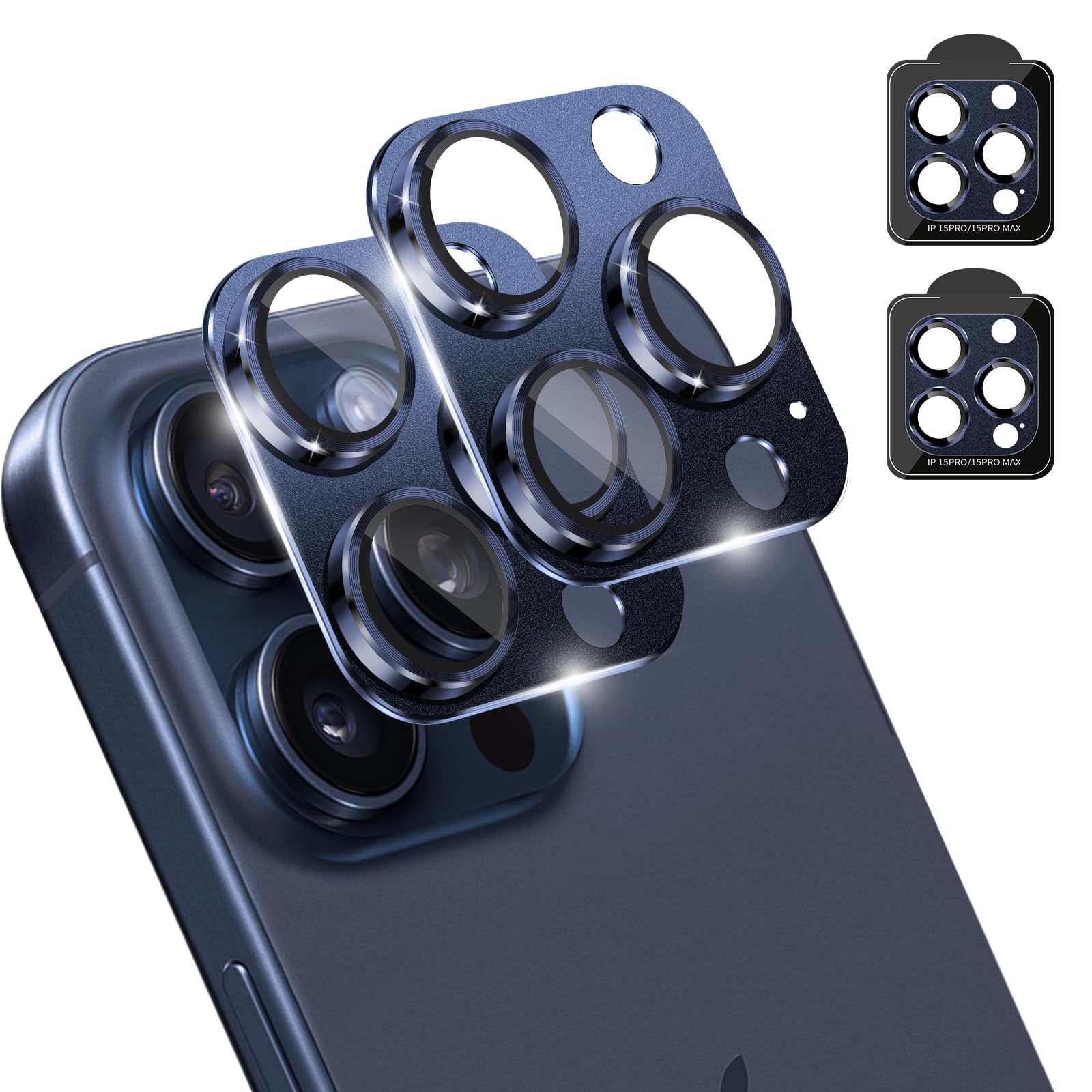 Photo 1 of **EACH PACK HAS 2, BUNDLE OF 2, TOTAL OF 4 for iPhone 15 Pro/iPhone 15 Pro Max Camera Lens Protector, [Drop Protection] [Strong Adsorption] [Full Coverage] Ultra HD Alloy Tempered Glass Camera Screen Cover Accessories, Blue