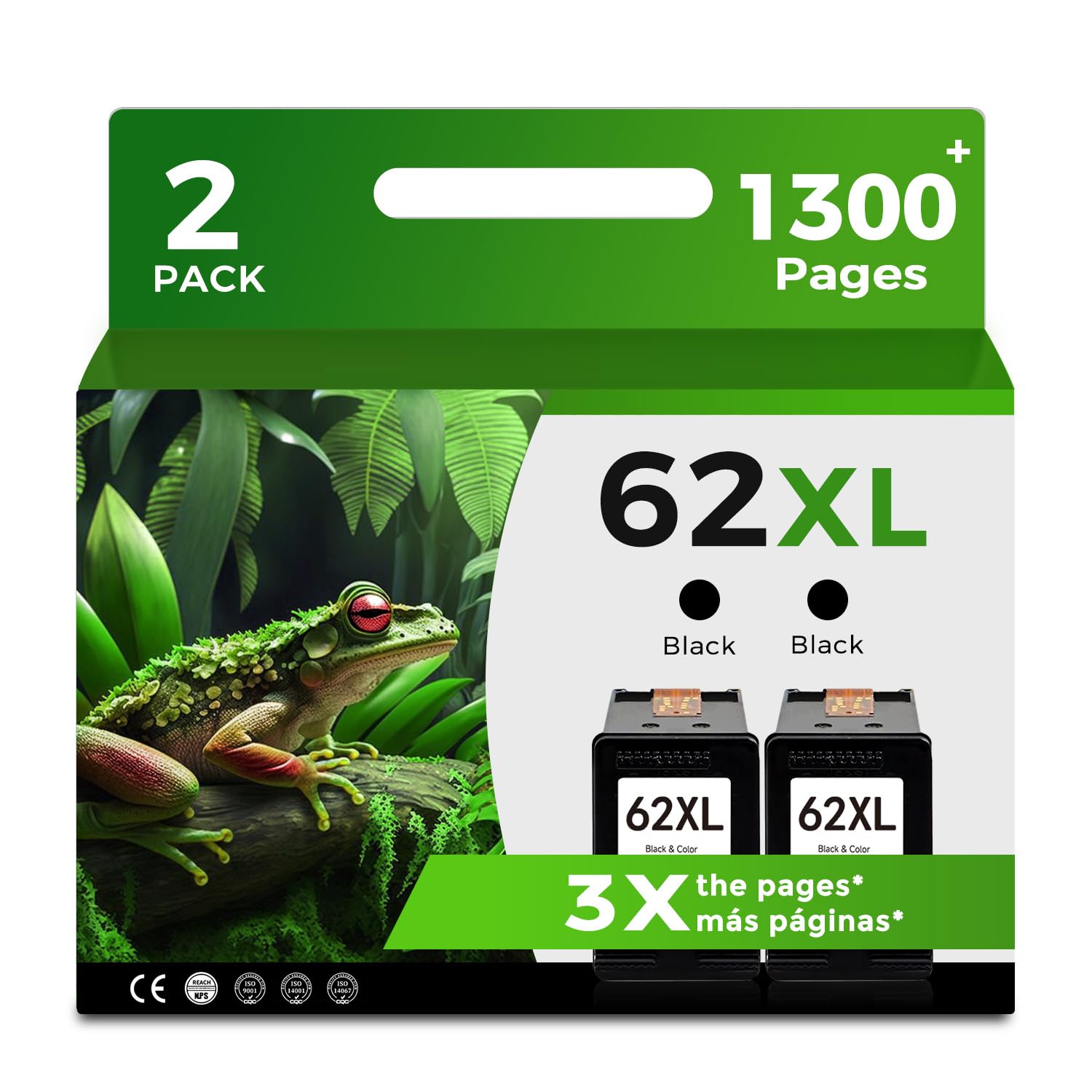 Skyink 62XL Black Ink Cartridges Replacement for HP Ink 62 XL HP62 HP62XL Ink Combo Pack (2 Black) Works with 5540 5542 5545 5640 5642 5660 5664 5665