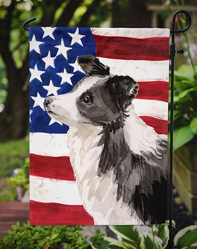 Miniatura 3 de Caroline's Treasures BB9373GF Bandera patriótica de jardín Border Collie para buzón, bandera decorativa para patio exterior, obras de arte de patio,