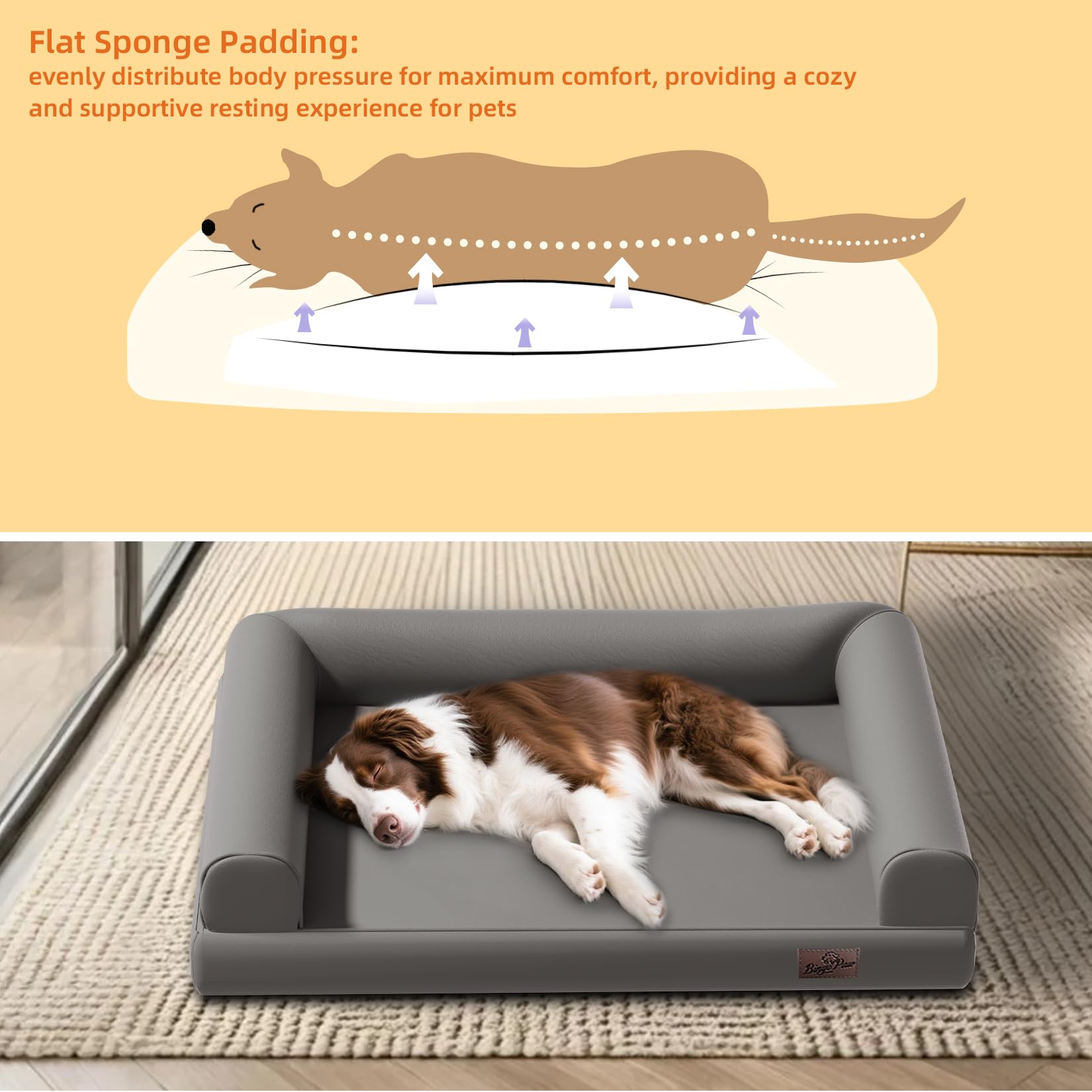 BingoPaw Cama Perro Grande, 117x90x18cm Cama Ortopédica para Perros Grandes, Colchon para Perros Grandes Lavable y Desenfundable, Sofá Perro Impermeable y Fondo Antideslizante, XL-Plus, Gris